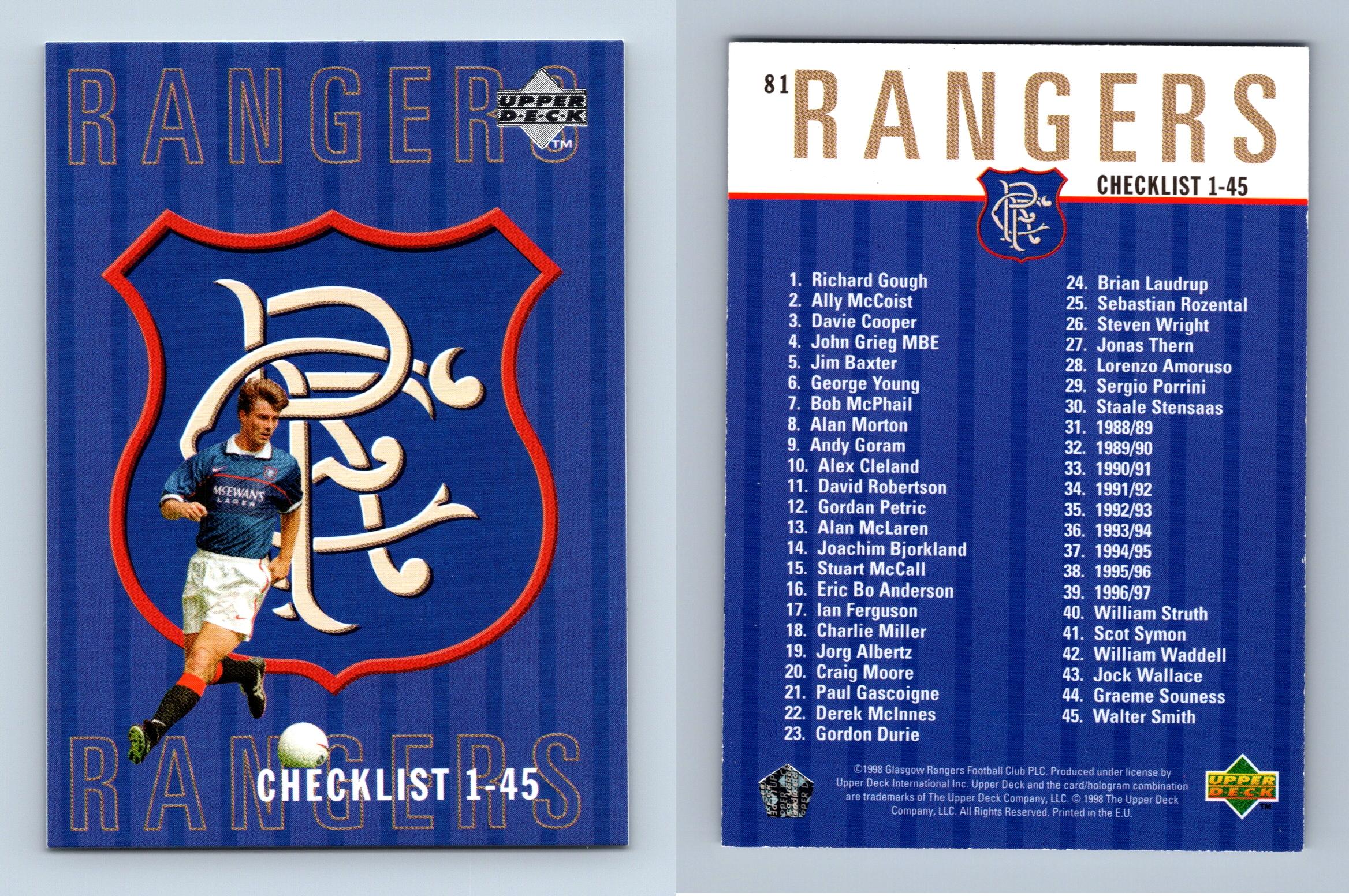 Card T: Glasgow Rangers 1997 / Glasgow Rangers 1972 - Upper Deck Glasgow  Rangers FC 1997-1998 