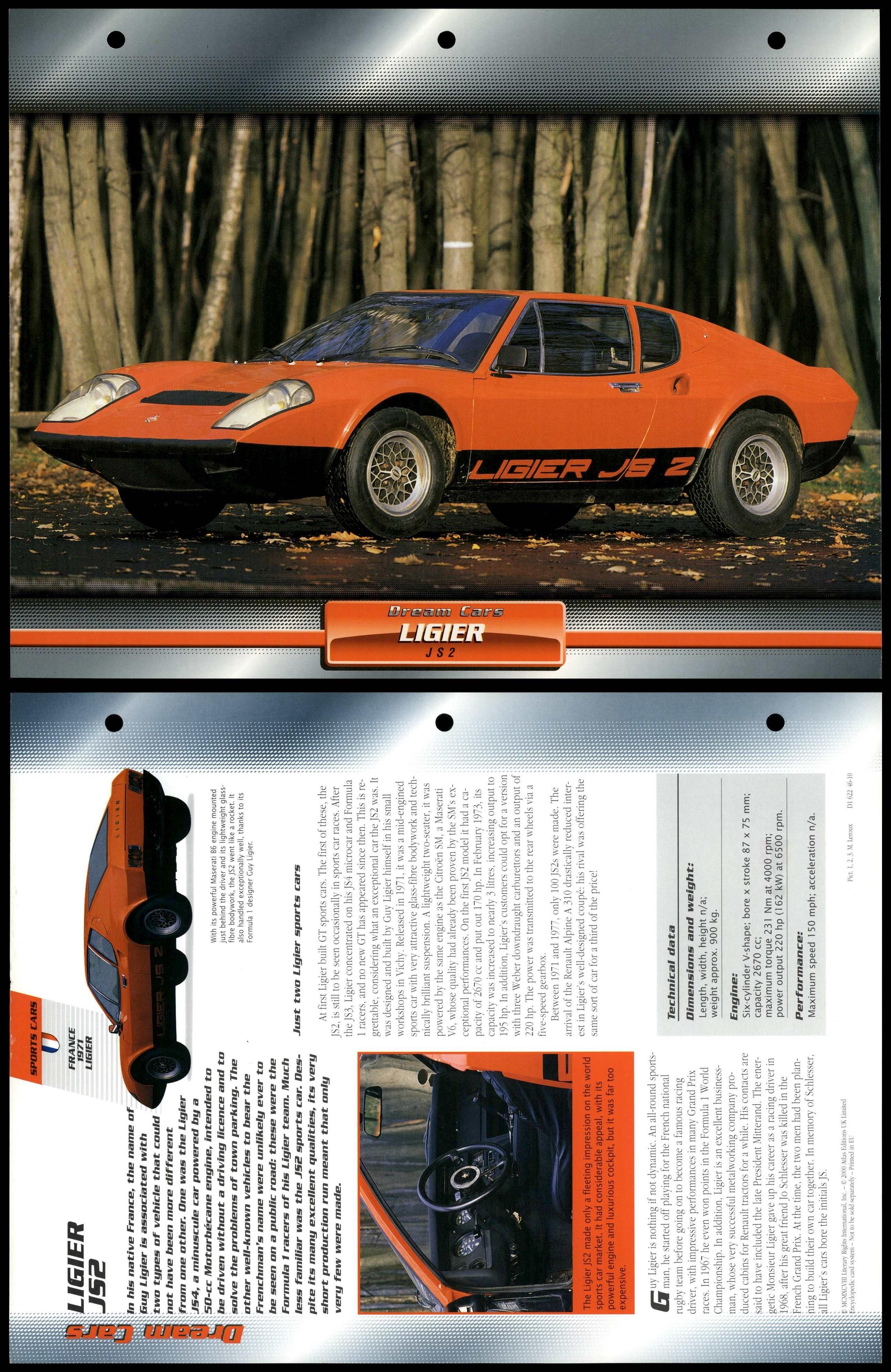 Ligier JS2 - 1971 - Sports - Atlas Dream Cars Fact File Card