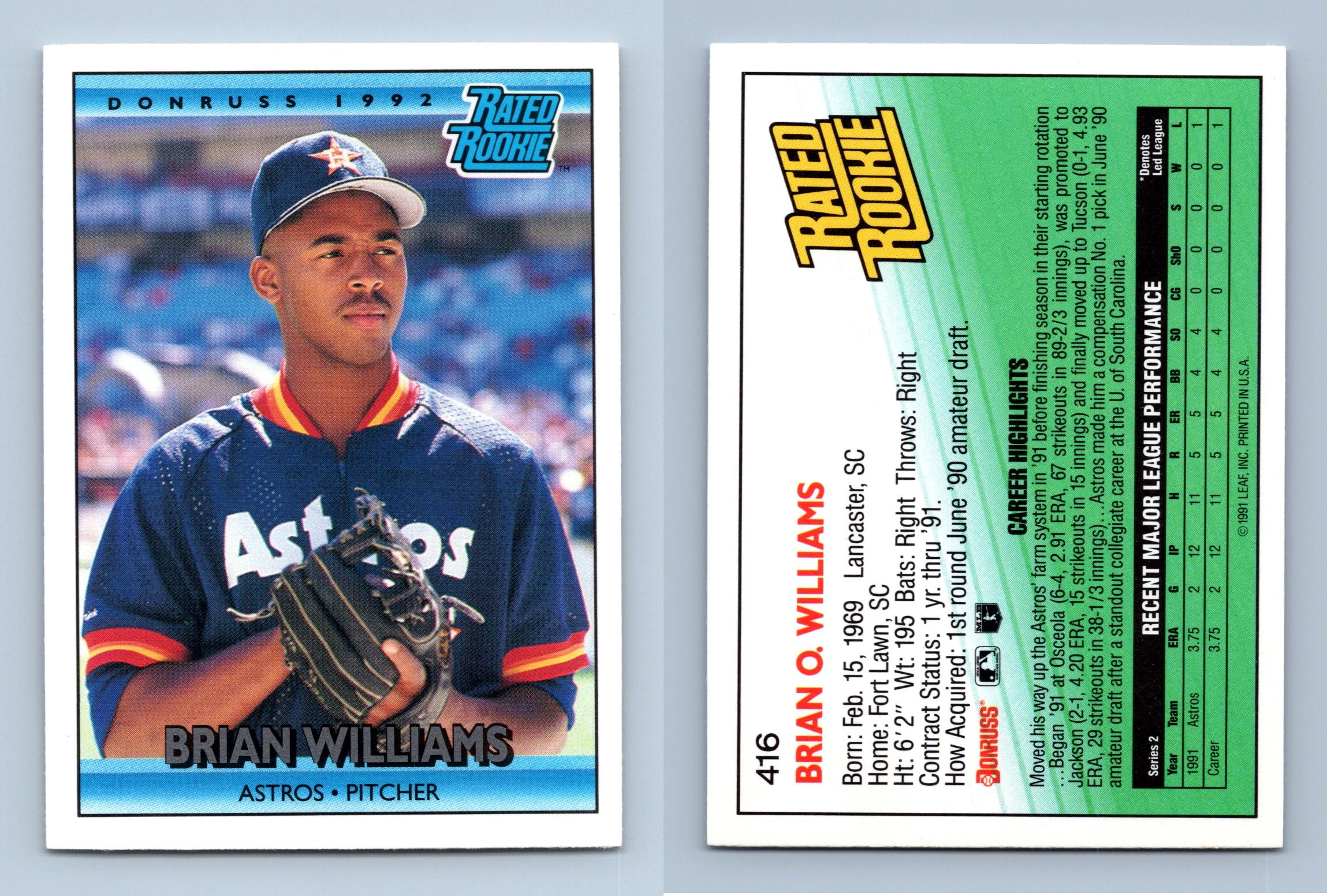 Brian Williams - Astros #416 Donruss 1992 Baseball RC Trading Card