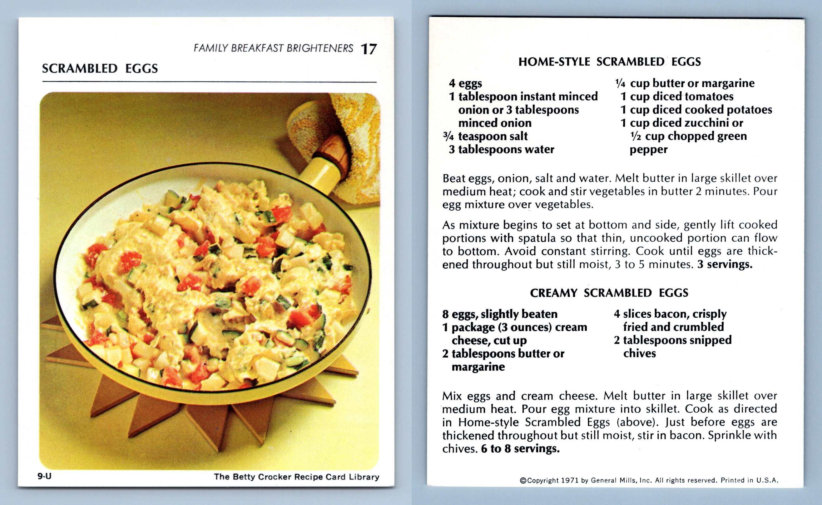 Scrambled Eggs 17 Breakfast Betty Crocker 1971 Recipe Card