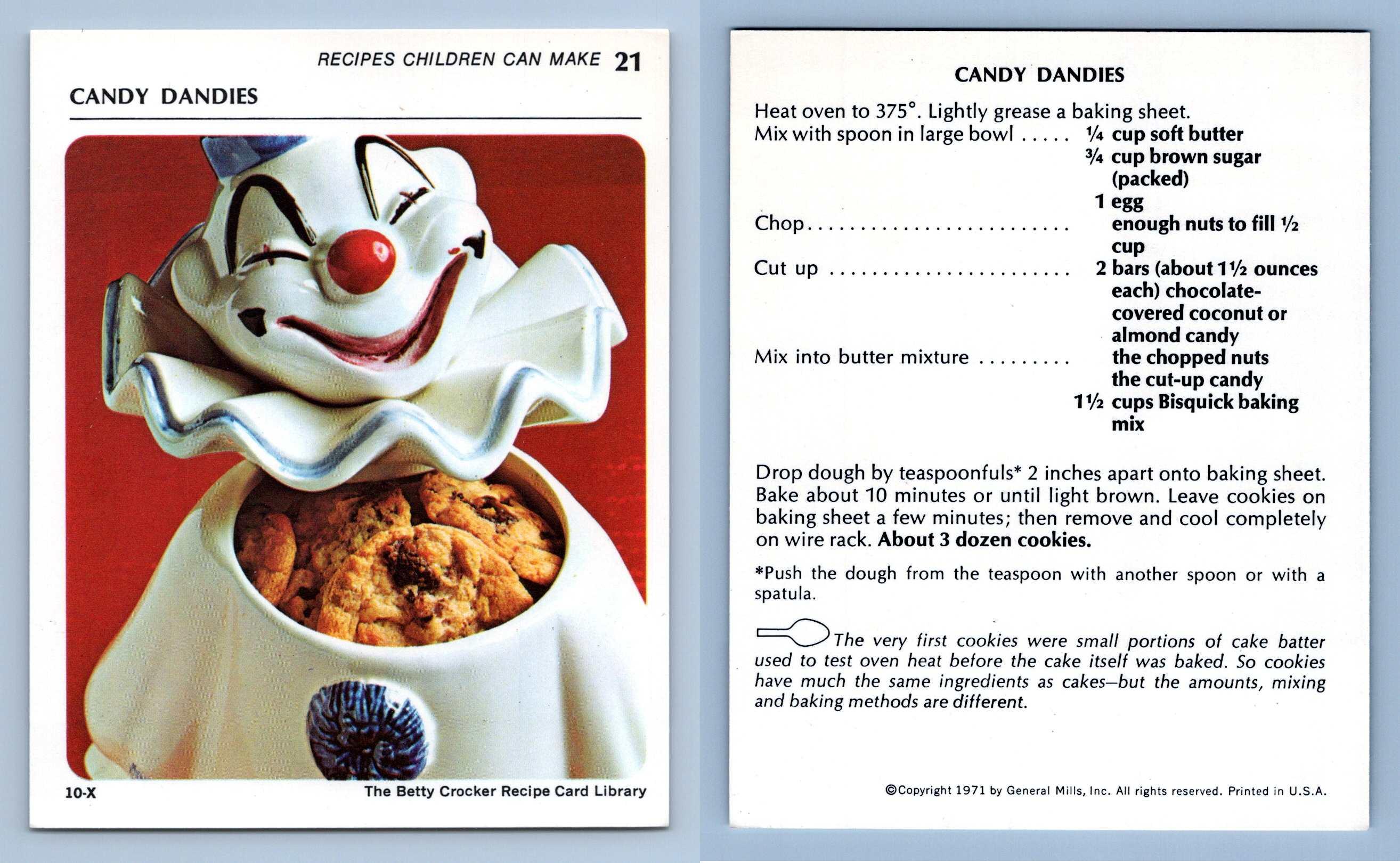 Candy Dandies 21 Children Make Betty Crocker 1971 Recipe Card
