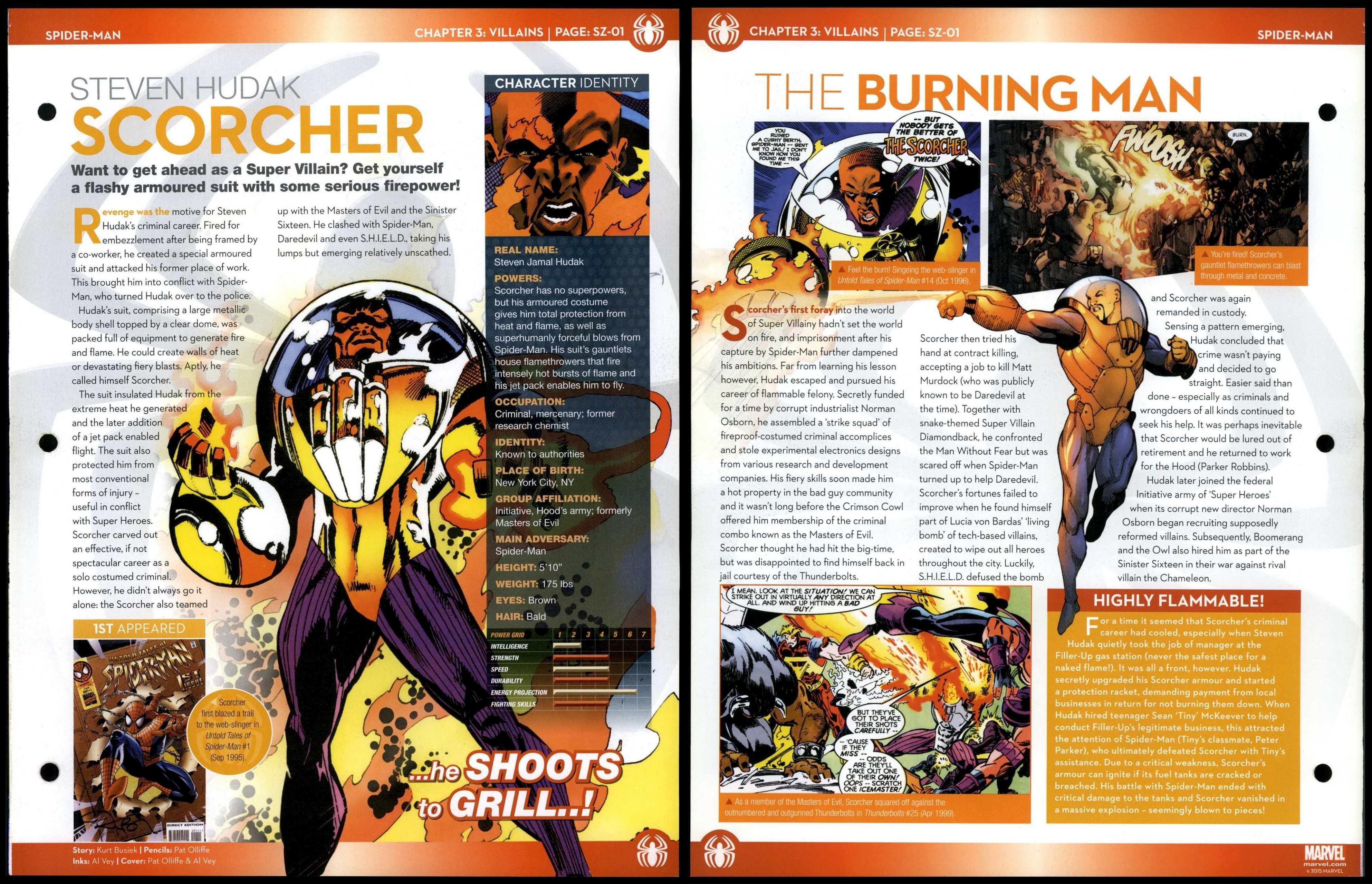 Scorcher - Steven Hudak #SZ-01 Villains - Spider-Man Marvel Fact File Page