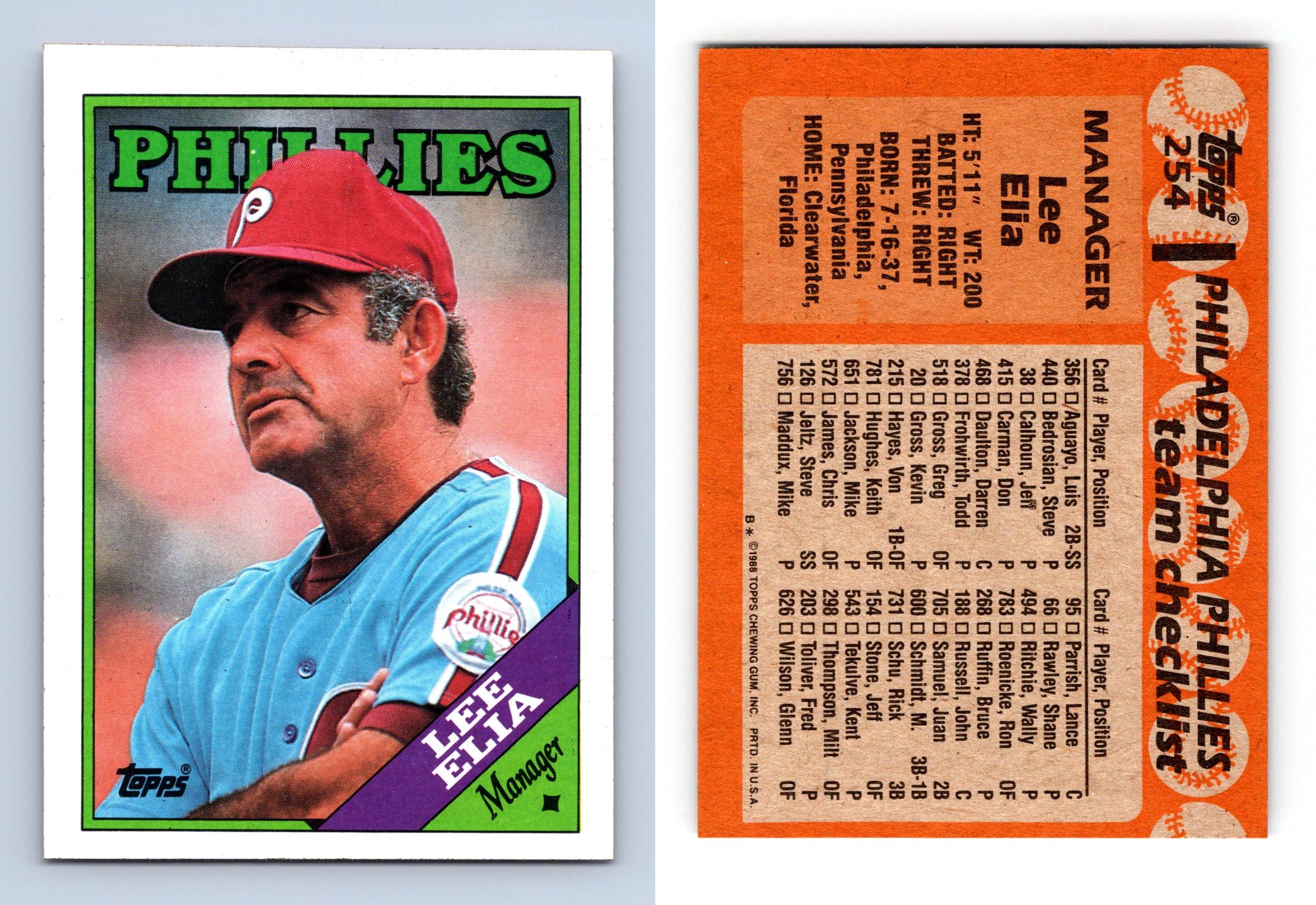 Lee Elia - Phillies #254 Topps 1988 Baseball Trading Card