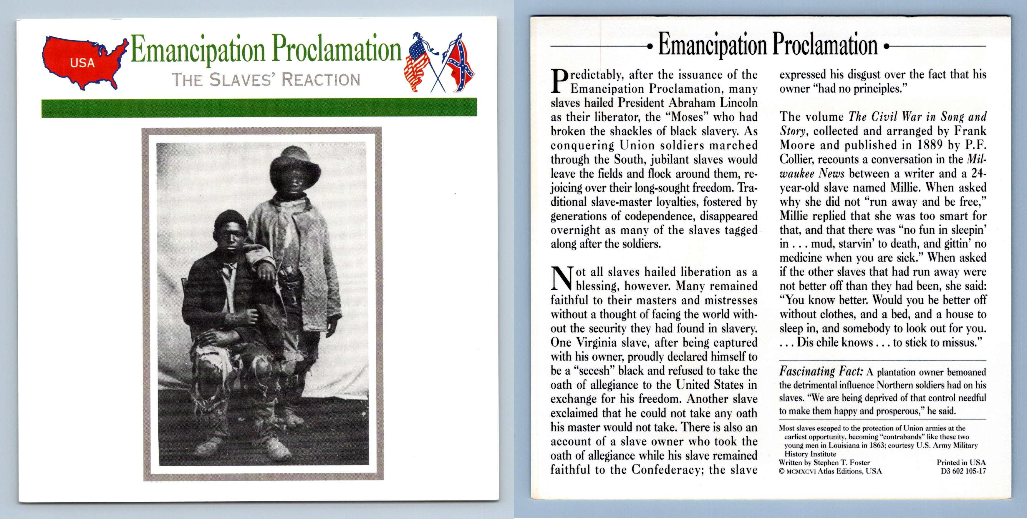 The Slaves Reaction Emancipation Proclamation Slavery Atlas Ed Civil War Card 4446