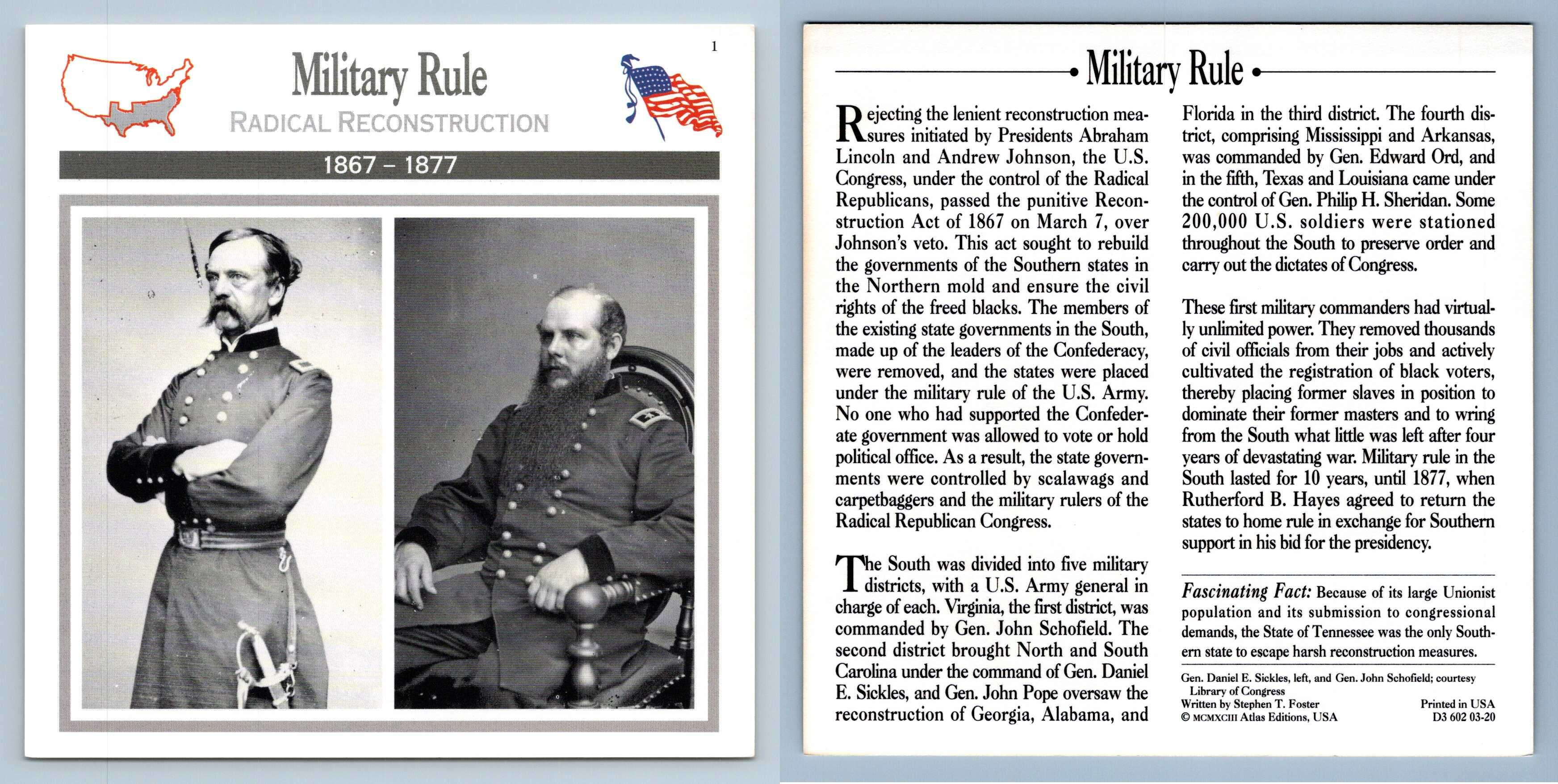 Radical Reconstruction Military Rule Atlas Ed Civil War Card 7890