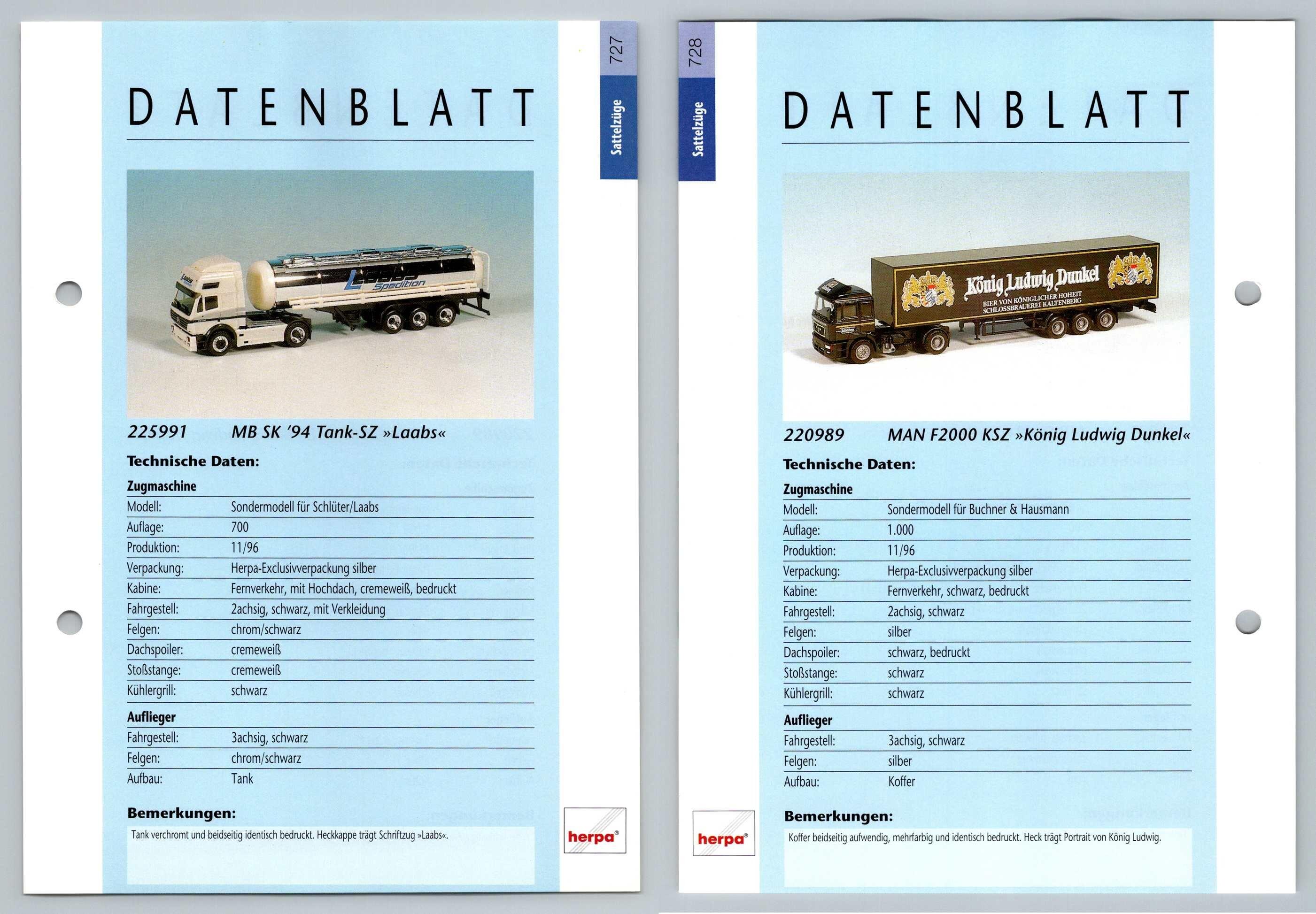 Mb Sk 94 Tank Man F2000 727 8 Sattelzuge Datenblatt Herpa Data Sheet