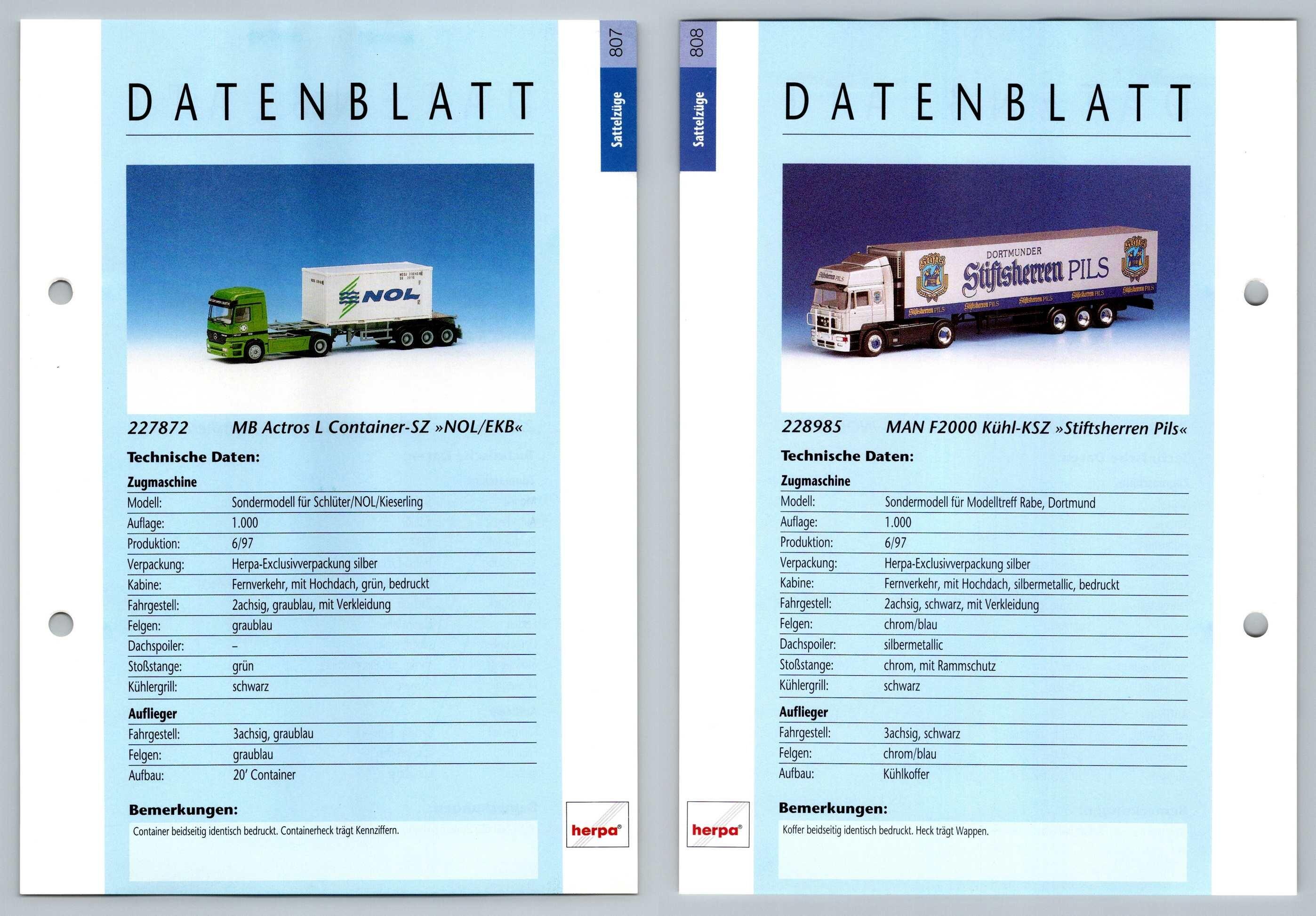 Mb Actros L Man F2000 Kuhl 807 8 Sattelzuge Datenblatt Herpa Data