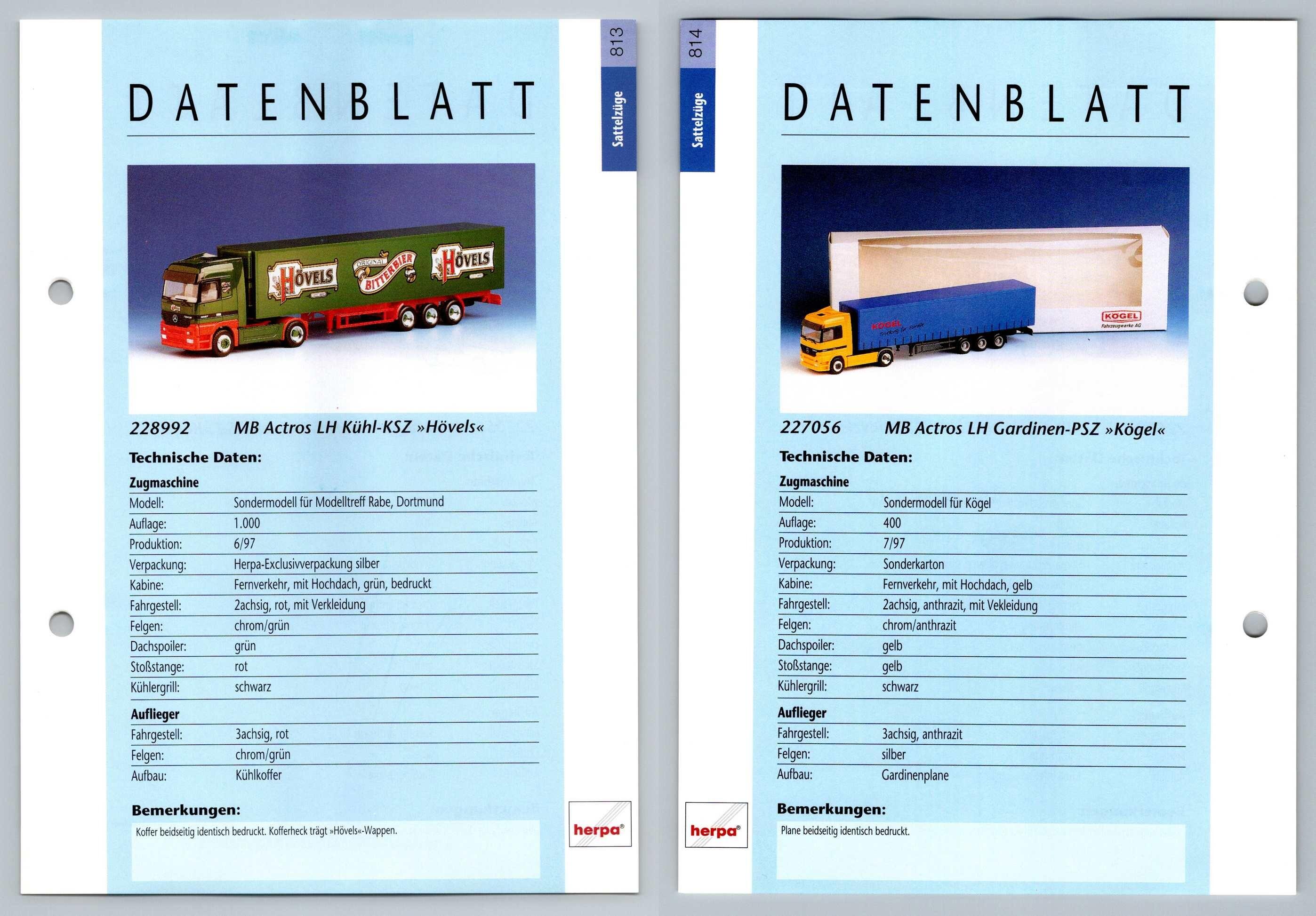 Mb Actros Lh Kuhl Gardinnen 813 4 Sattelzuge Datenblatt Herpa Data