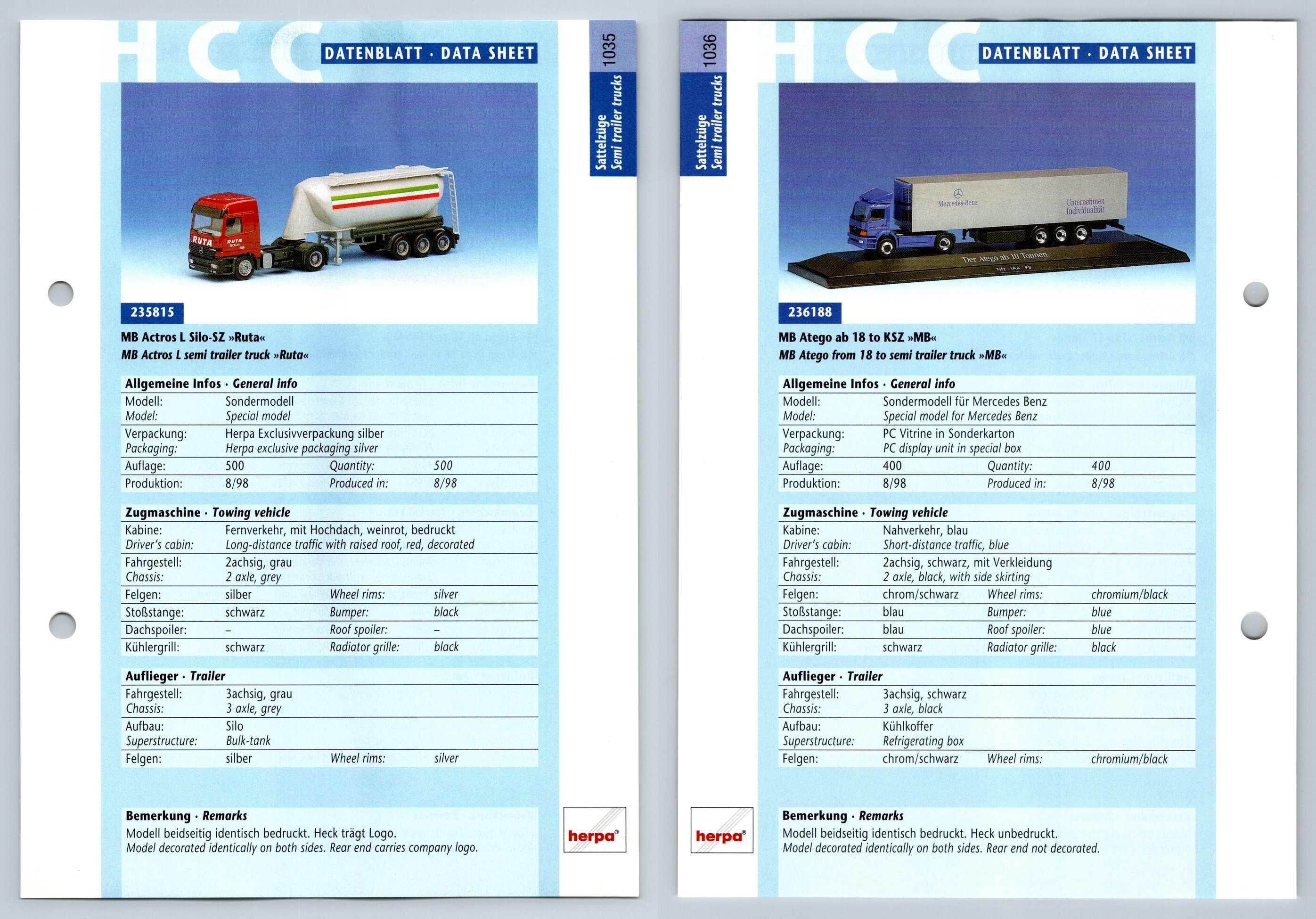 Mb Actros L Silo Mb Atego Ab 18 1035 6 Sattelzuge Datenblatt Herpa