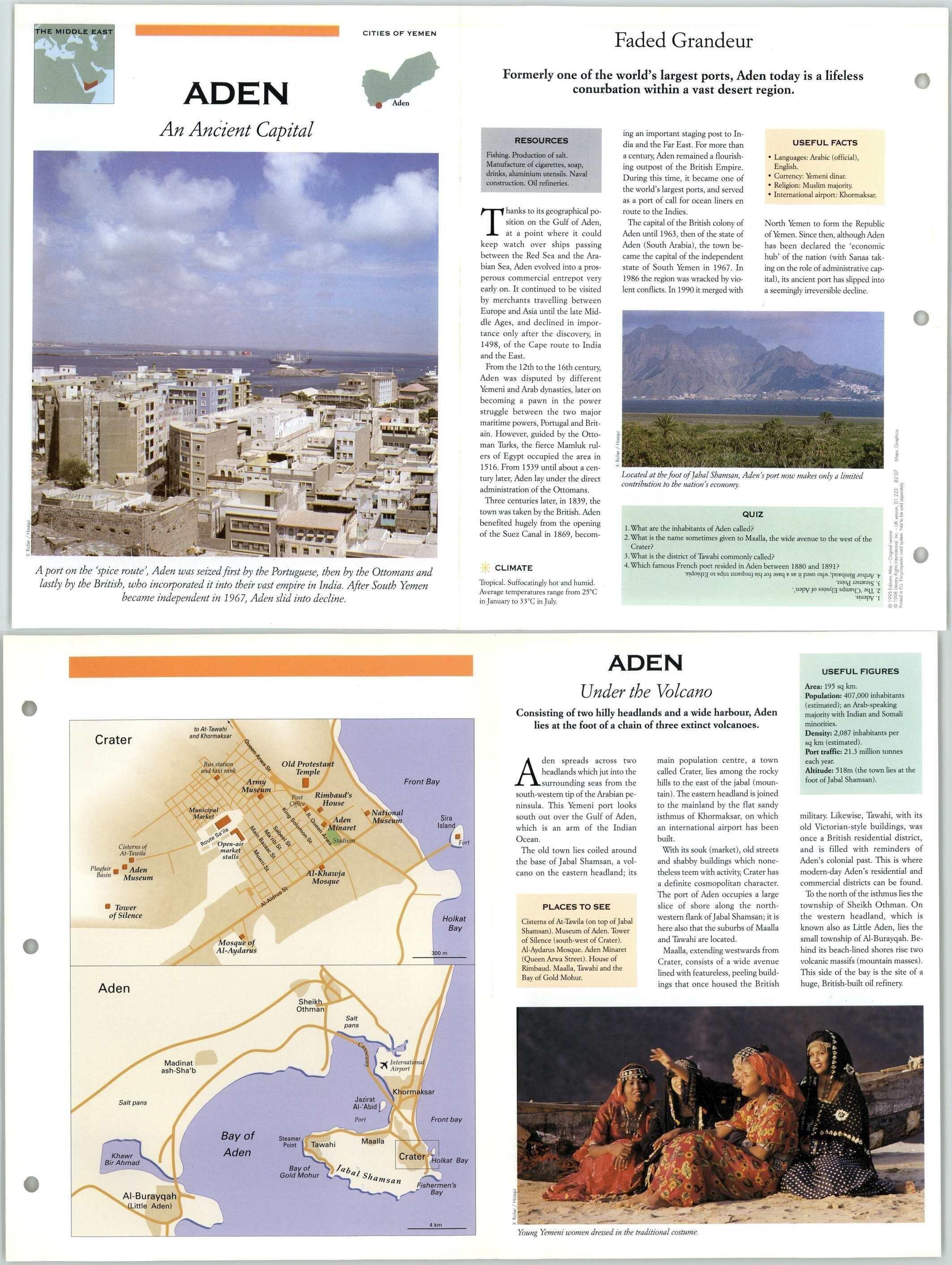 Aden - Middle East - Atlas Of The World Fact File Fold-Out Page