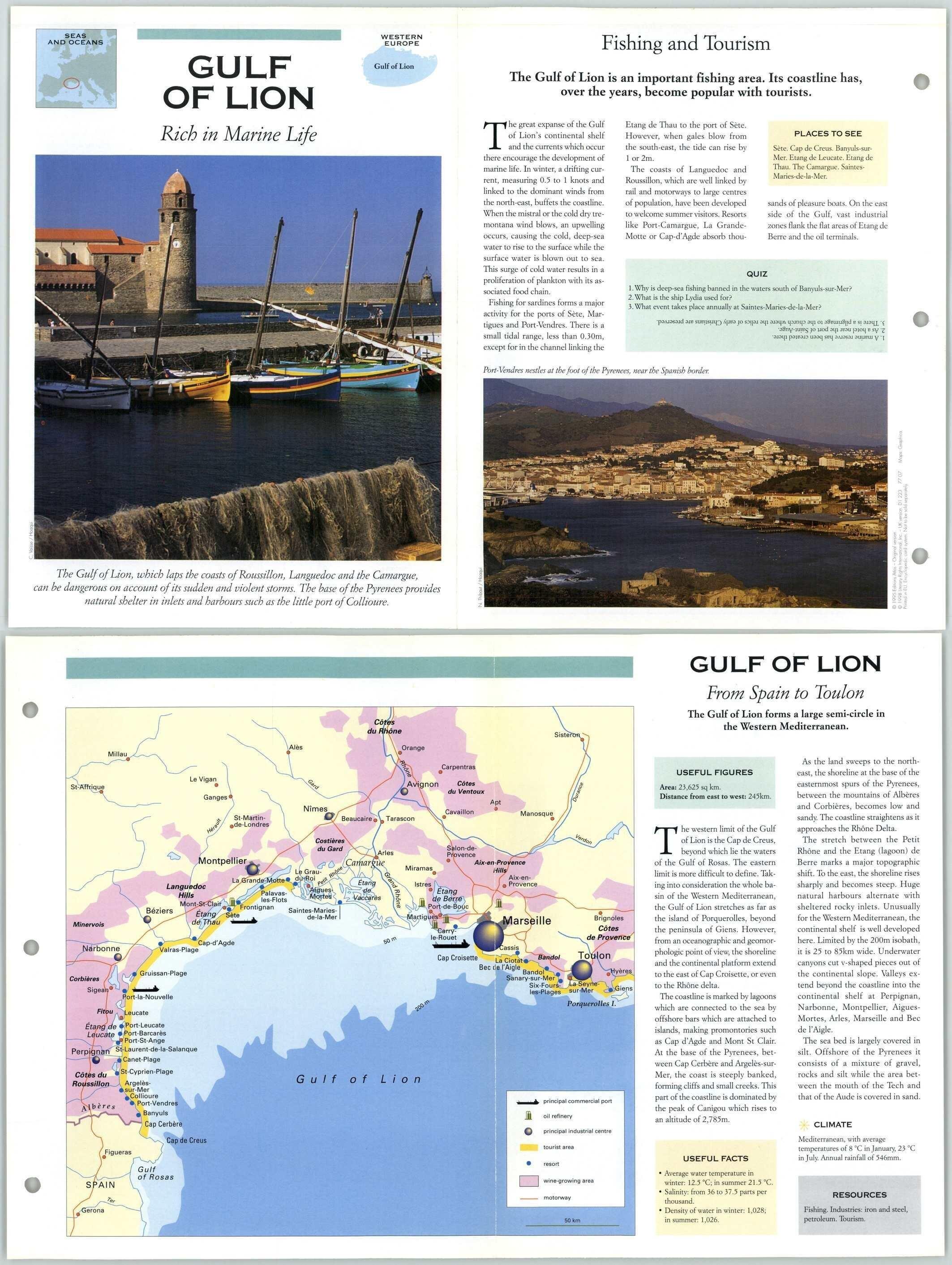 Gulf Of Lion - Seas & Oceans - Atlas Of The World - Fact File Fold-Out Page