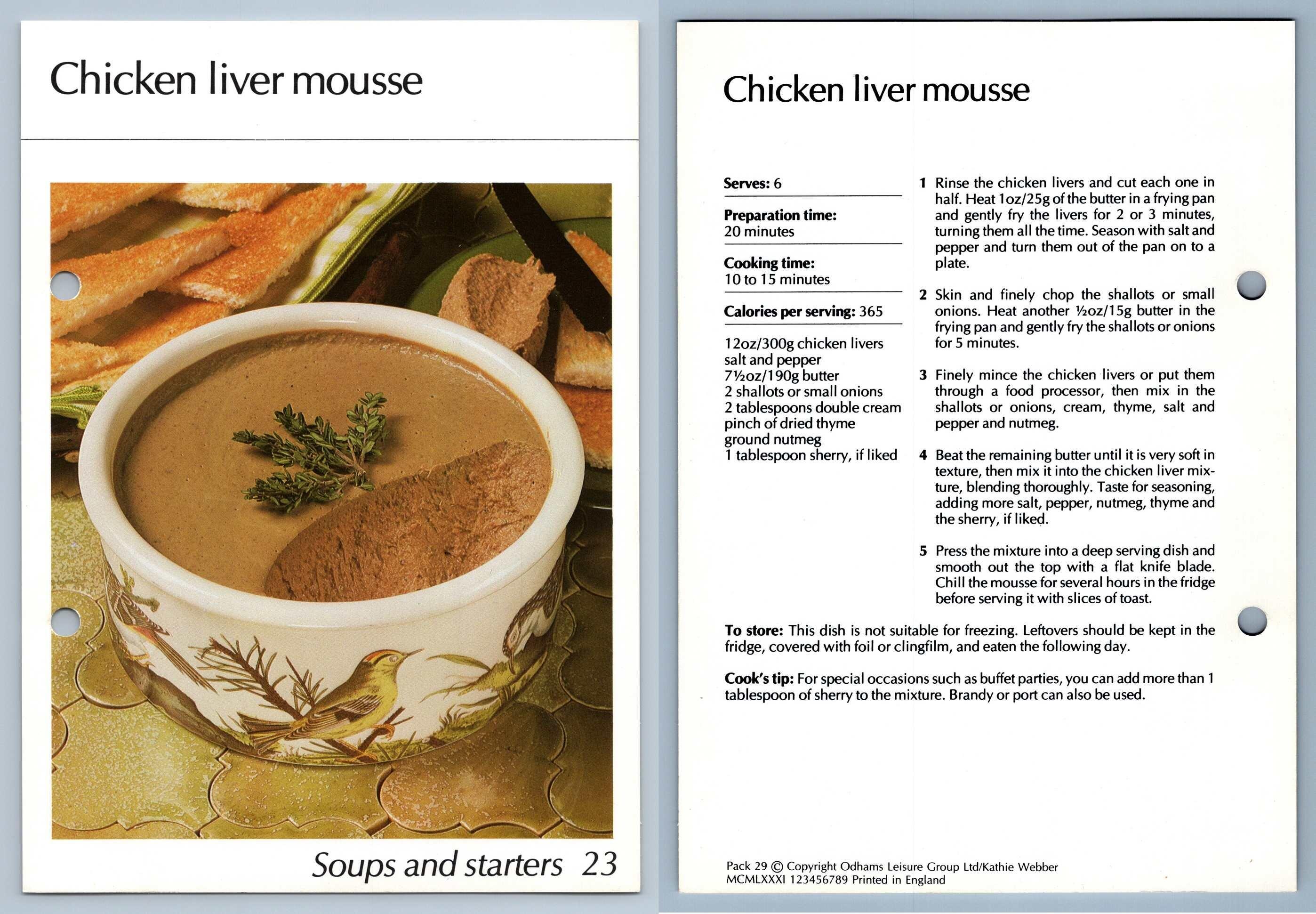 Chicken Liver Mousse 23 Soups & Starters Hamlyn AllColour Cookery Card