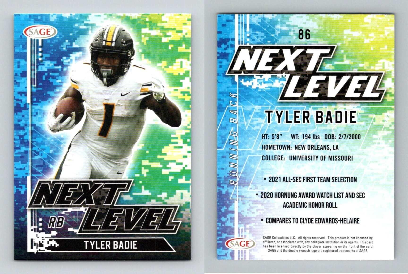 Tyler Badie #86 Sage High Series Football 2022 Next Level Trading Card