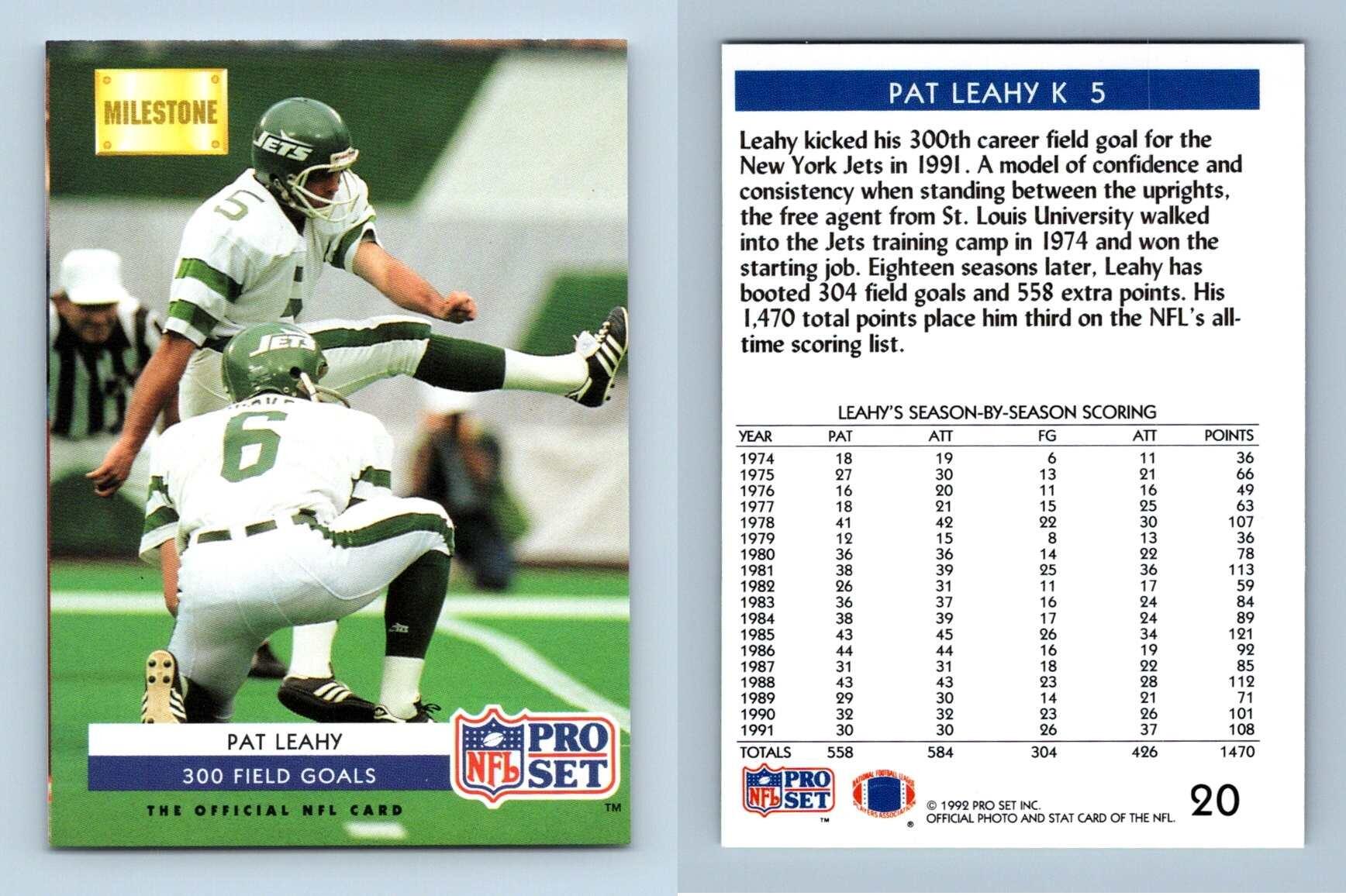 Pat Leahy #20 NFL Pro Set 1992 Series 1 Trading Card