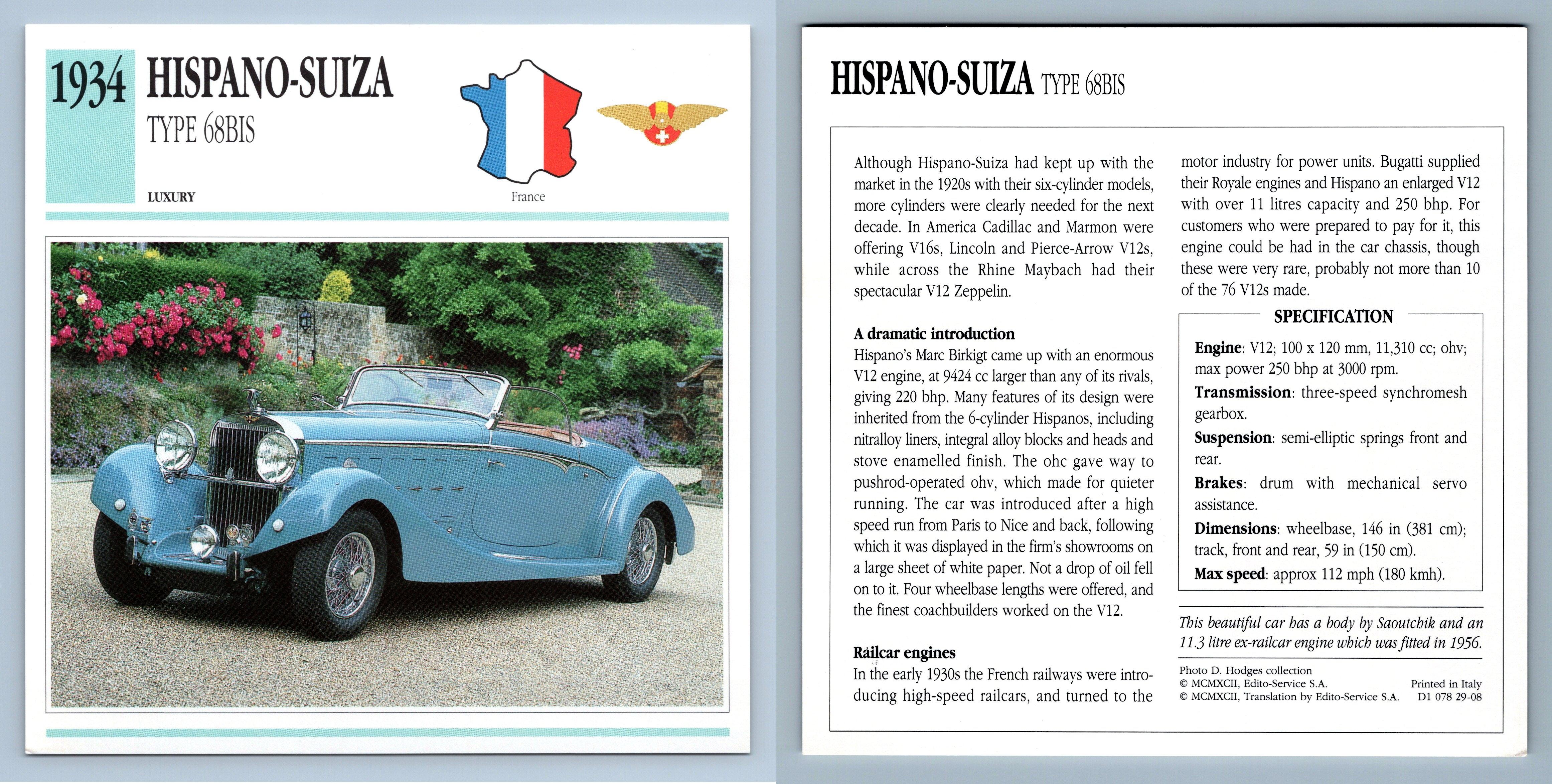 Hispano-Suiza - Type 68BIS - 1934 Luxury Collectors Club Card