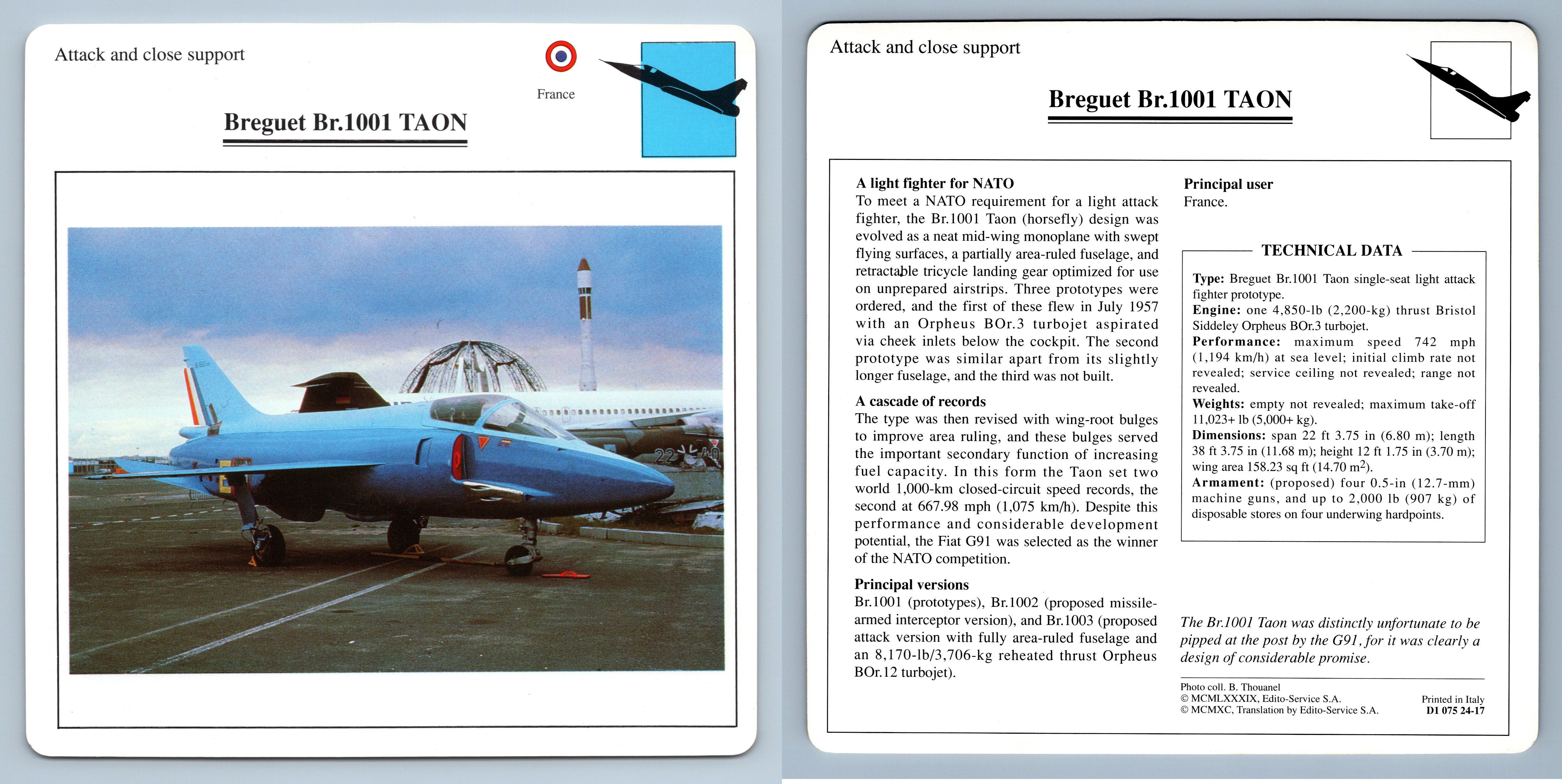 Breguet Br.1001 Taon Attack Warplanes Collectors Club Card