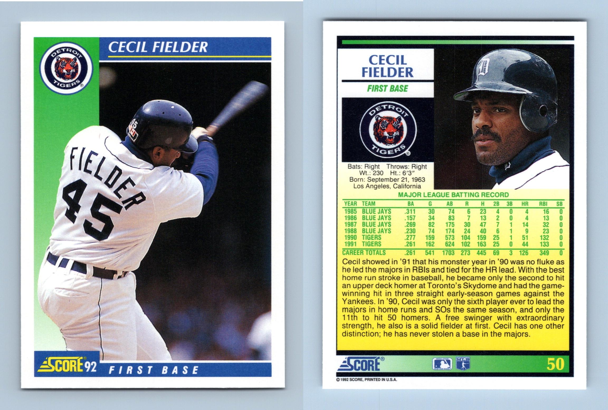 Cecil Fielder - Tigers - #50 Score 1992 Baseball Trading Card