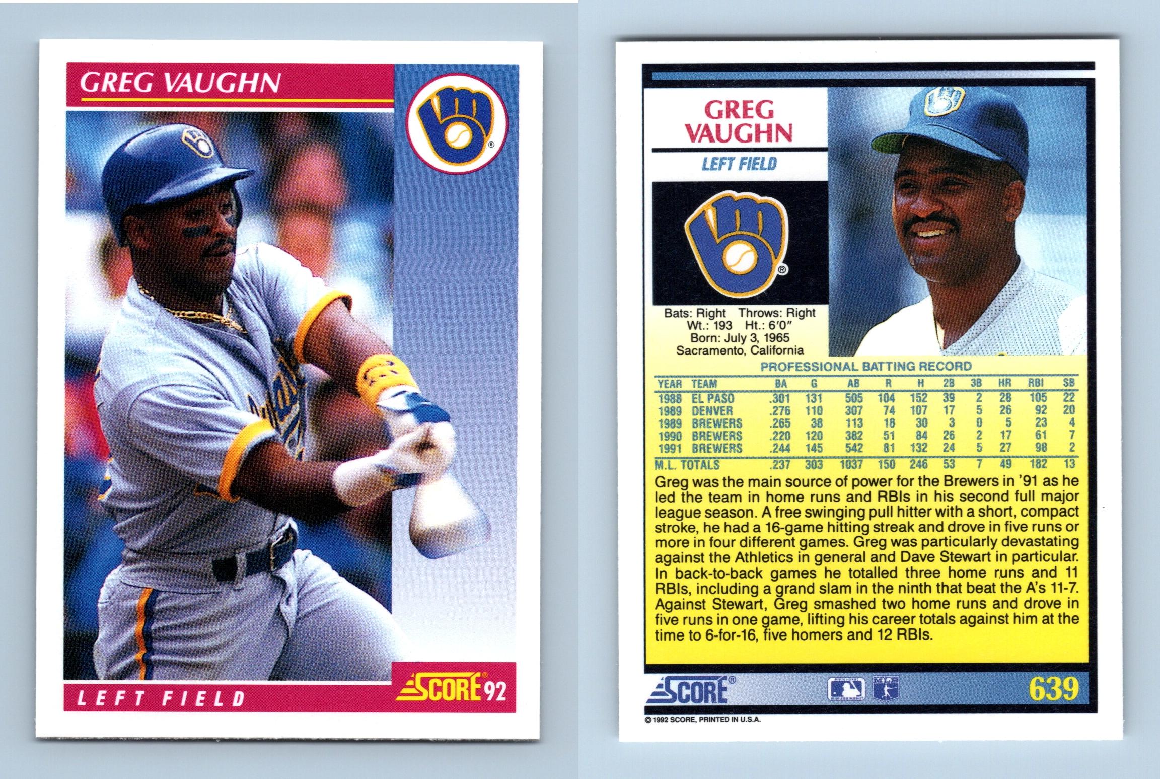 Greg Vaughn Baseball Cards