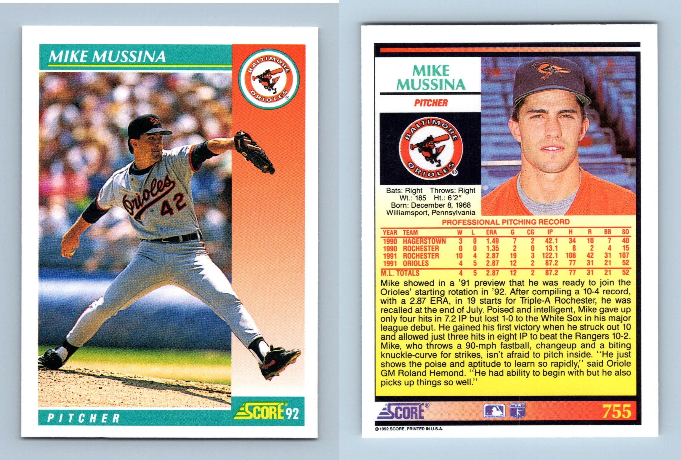Mike Mussina - Orioles - #755 Score 1992 Baseball Trading Card