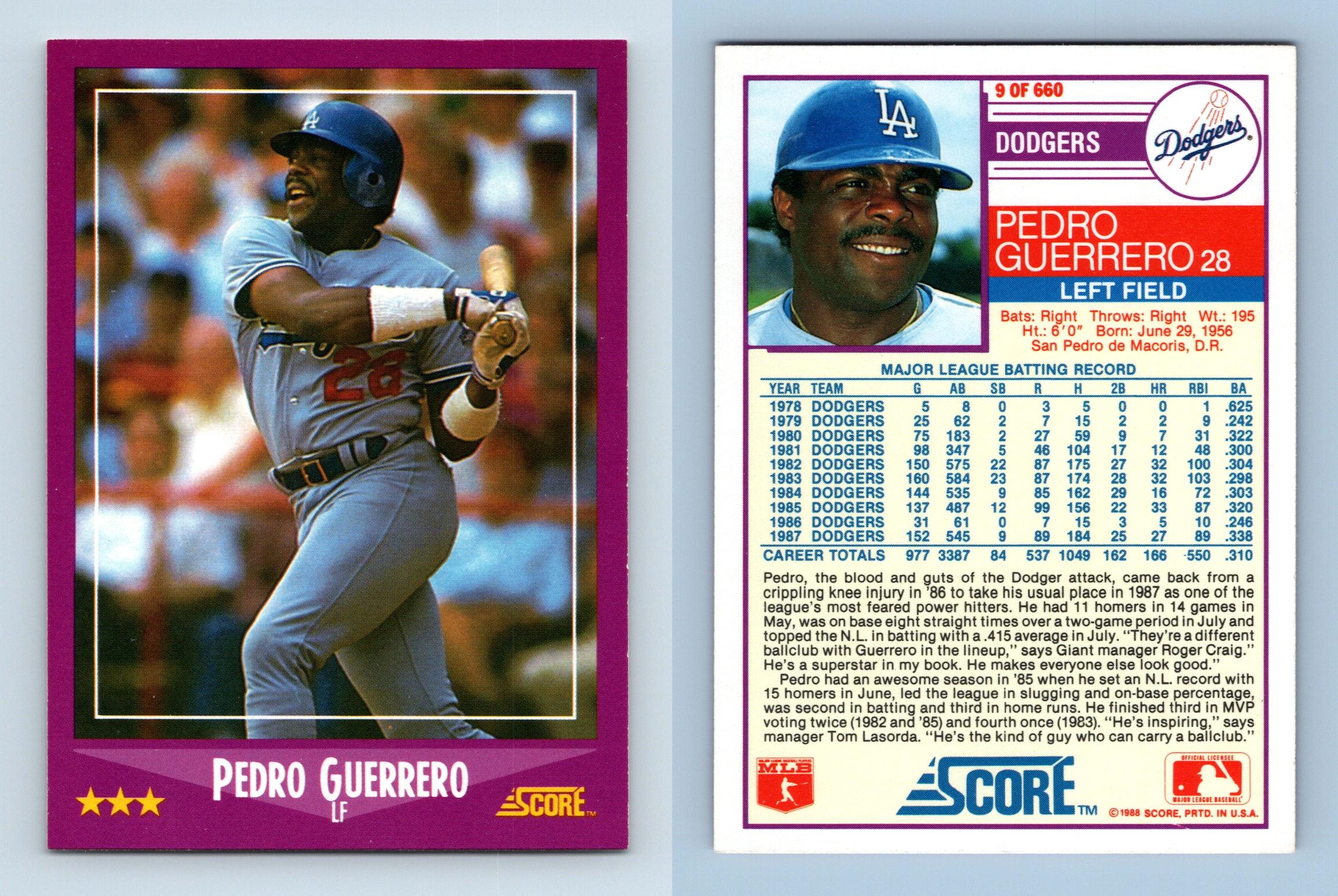 1988 Fleer Pedro Guerrero card #514 Los Angeles Dodgers Baseball