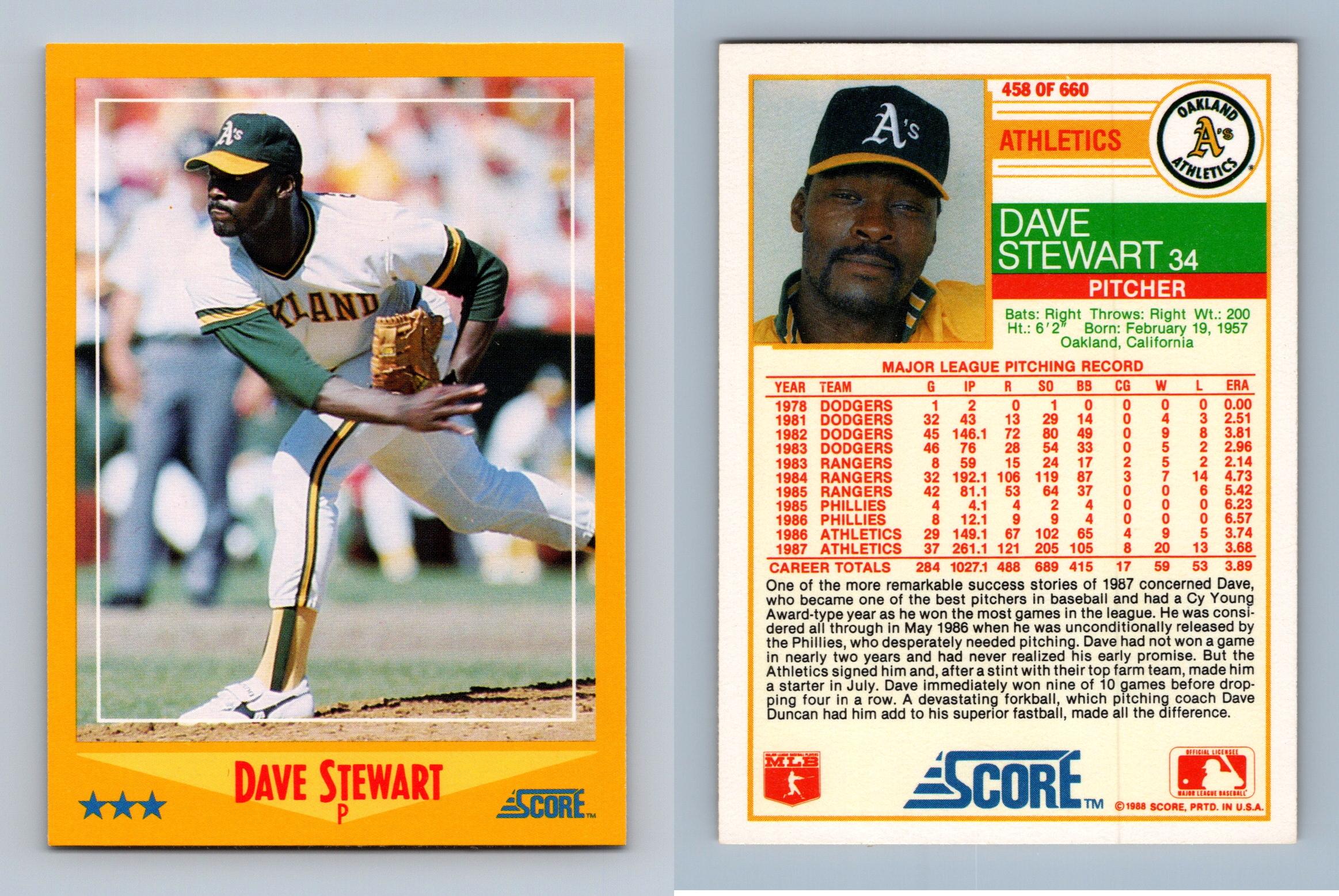 Dave Stewart - Athletics #458 Score 1988 Baseball Trading Card