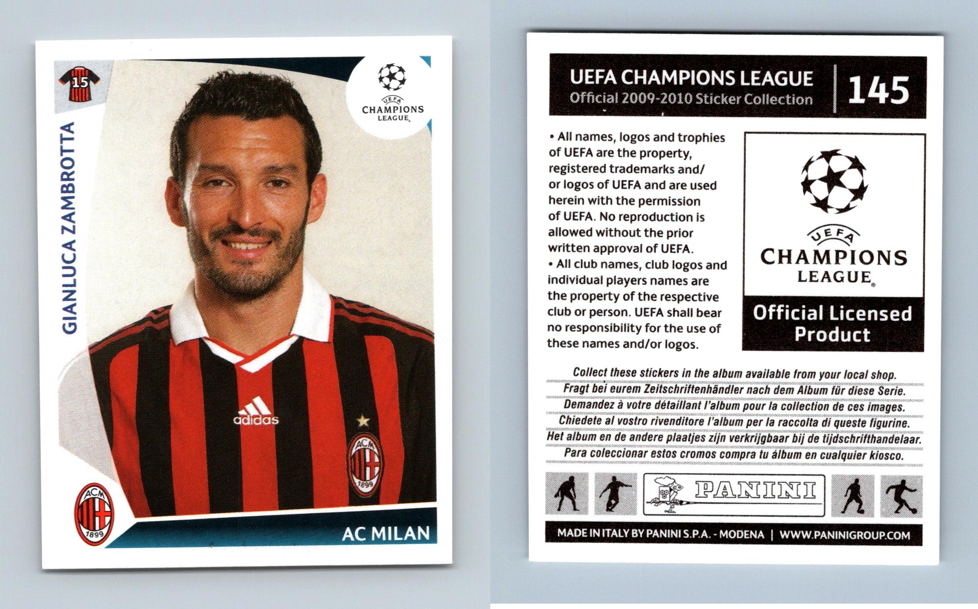 Gianluca Zambrotta - AC Milan #145 UEFA Champions League 2009-10 Panini  Sticker
