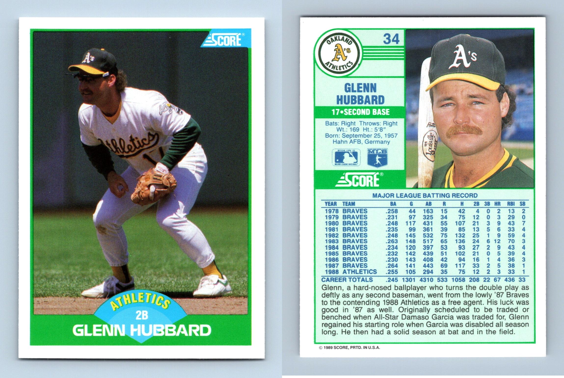 Glenn Hubbard - Athletics #34 Score 1989 Baseball Trading Card