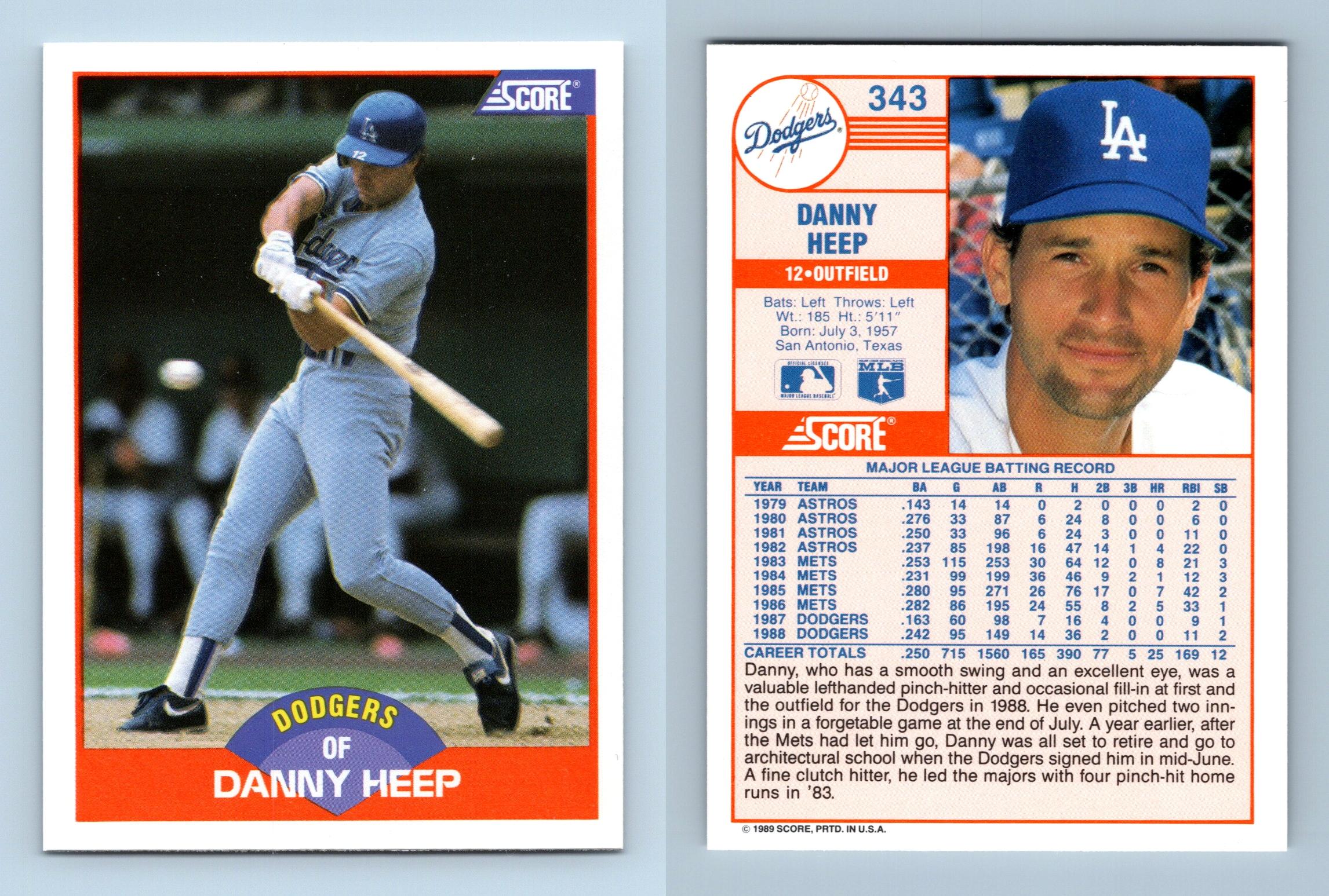 Danny Heep - Dodgers #343 Score 1989 Baseball Trading Card