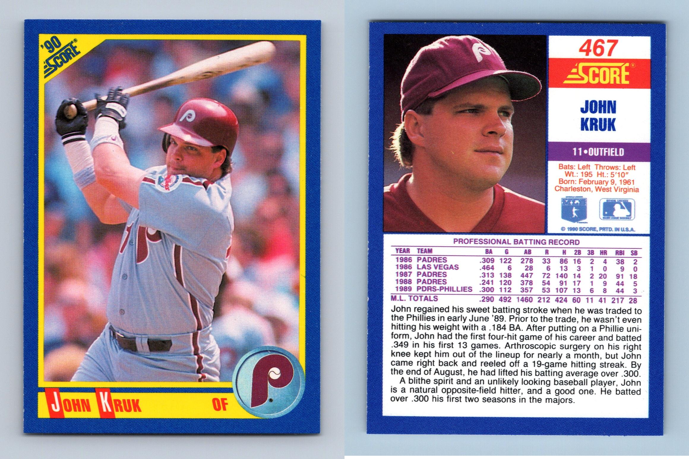 John Kruk - Phillies #467 Score 1990 Baseball Trading Card