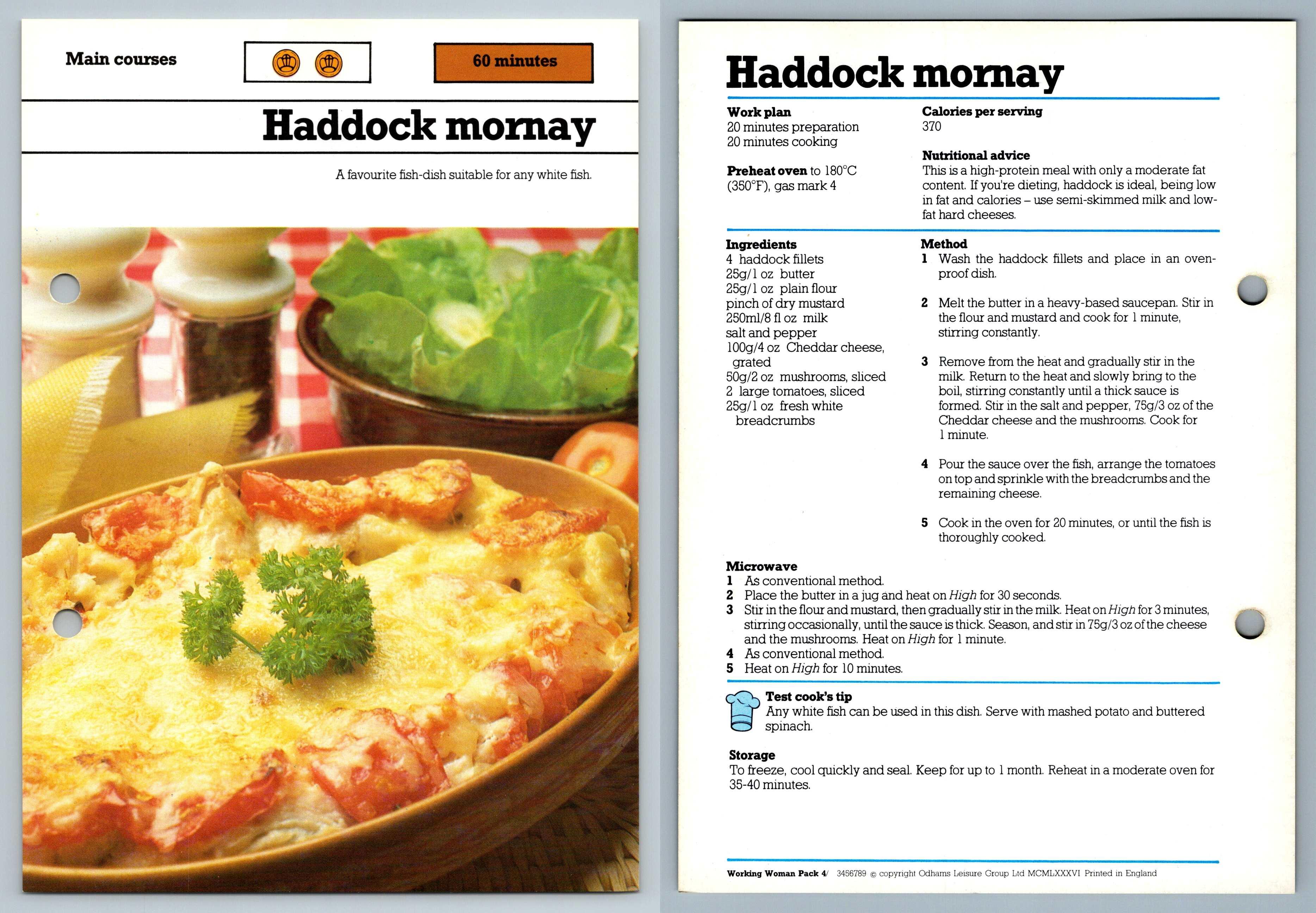Haddock Mornay Mains Working Woman's 1980s Recipe Card