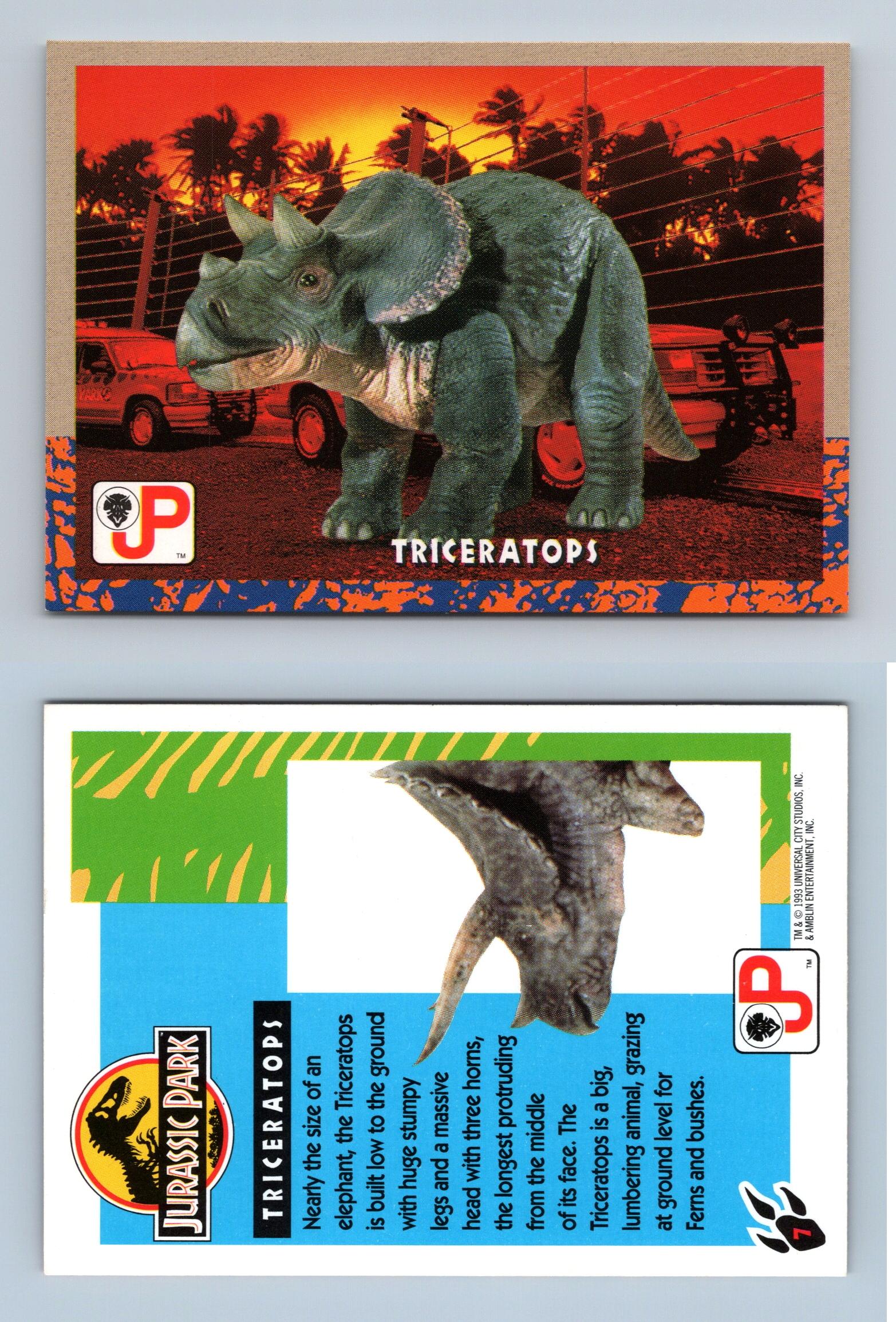 Triceratops 7 Jurassic Park 1993 Topps Trading Card 