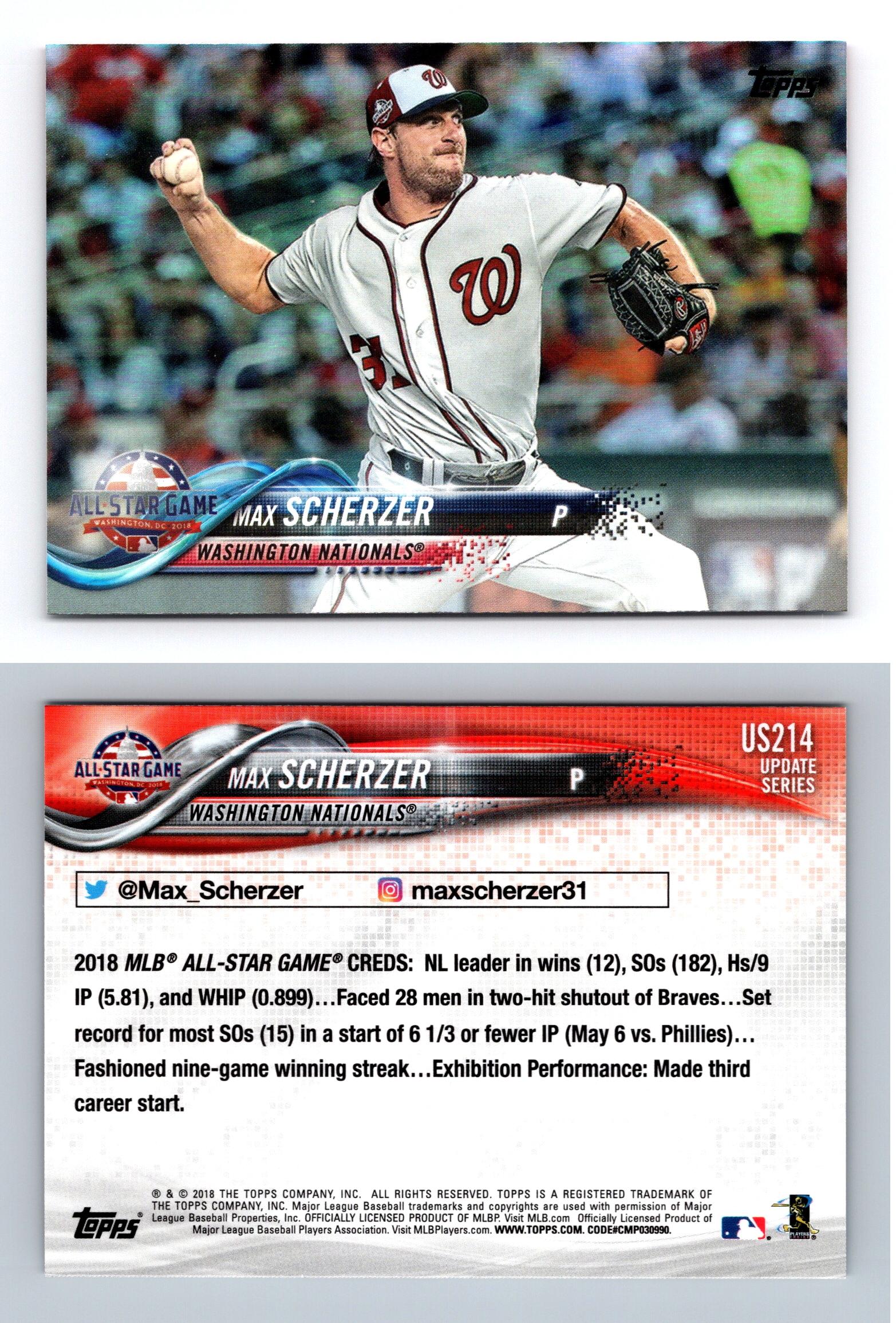  Baseball MLB 2018 Topps Update #US214 Max Scherzer