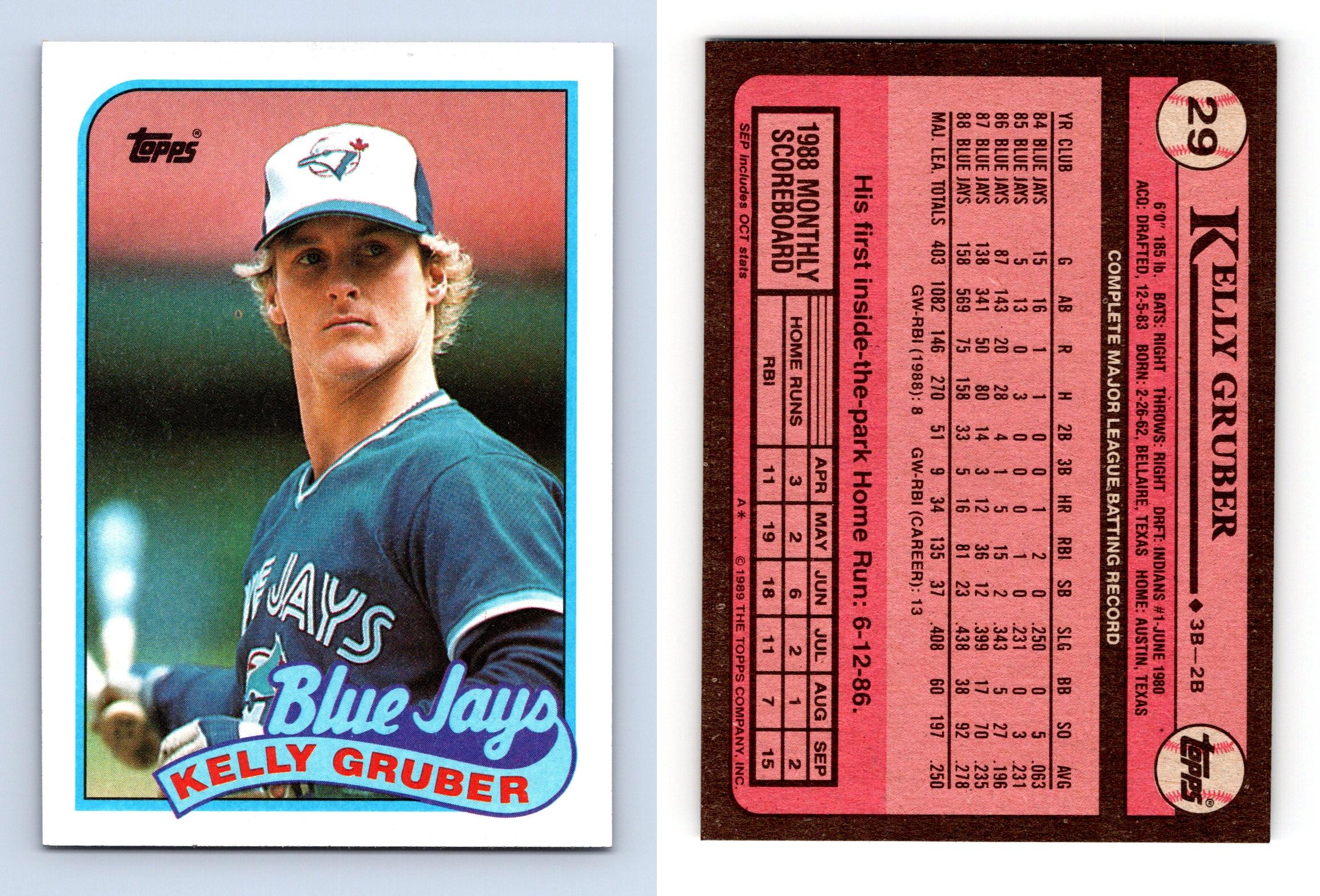 1989 Topps Baseball #29 Kelly Gruber Toronto Blue Jays