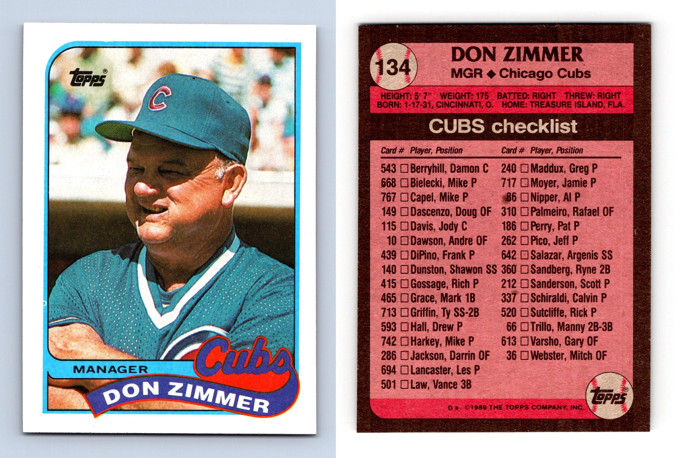 Don Zimmer - Cubs #134 Topps 1989 Baseball Trading Card