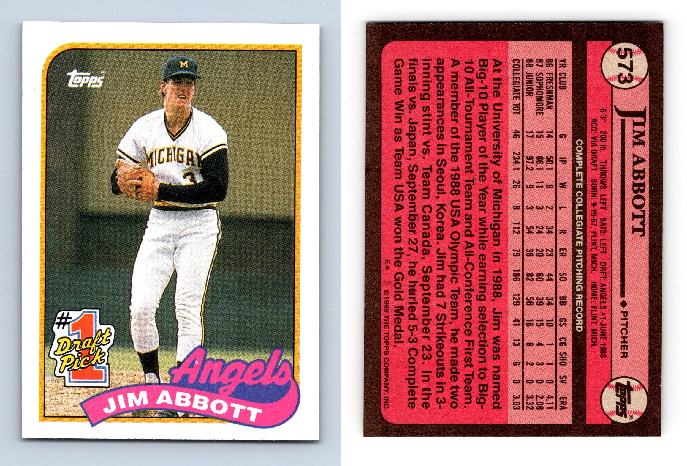 JIM ABBOTT ROOKIE CARD GREAT CONDITION TOPPS 1989