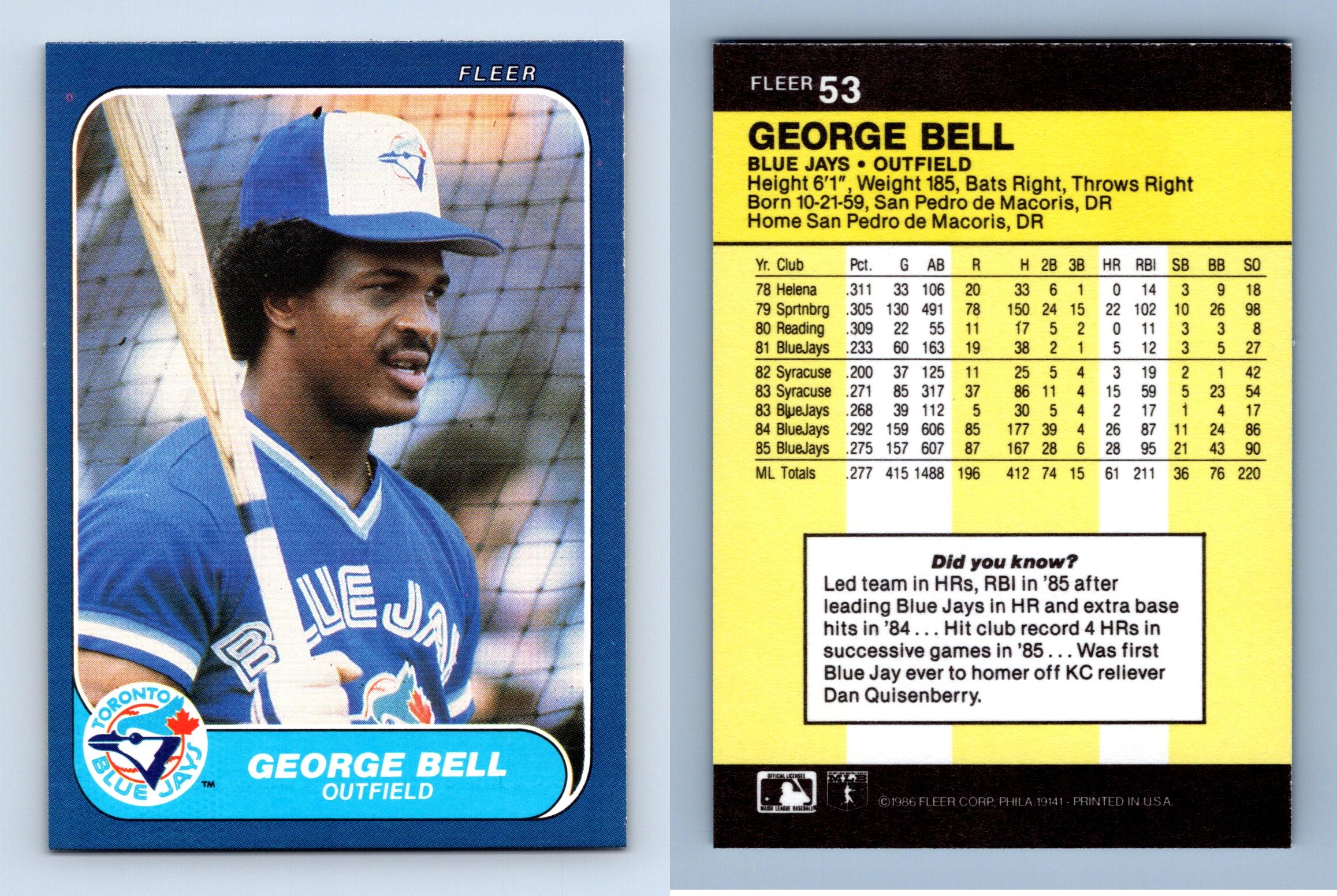 1986 Fleer.. George Bell. . Toronto Blue Jays #53