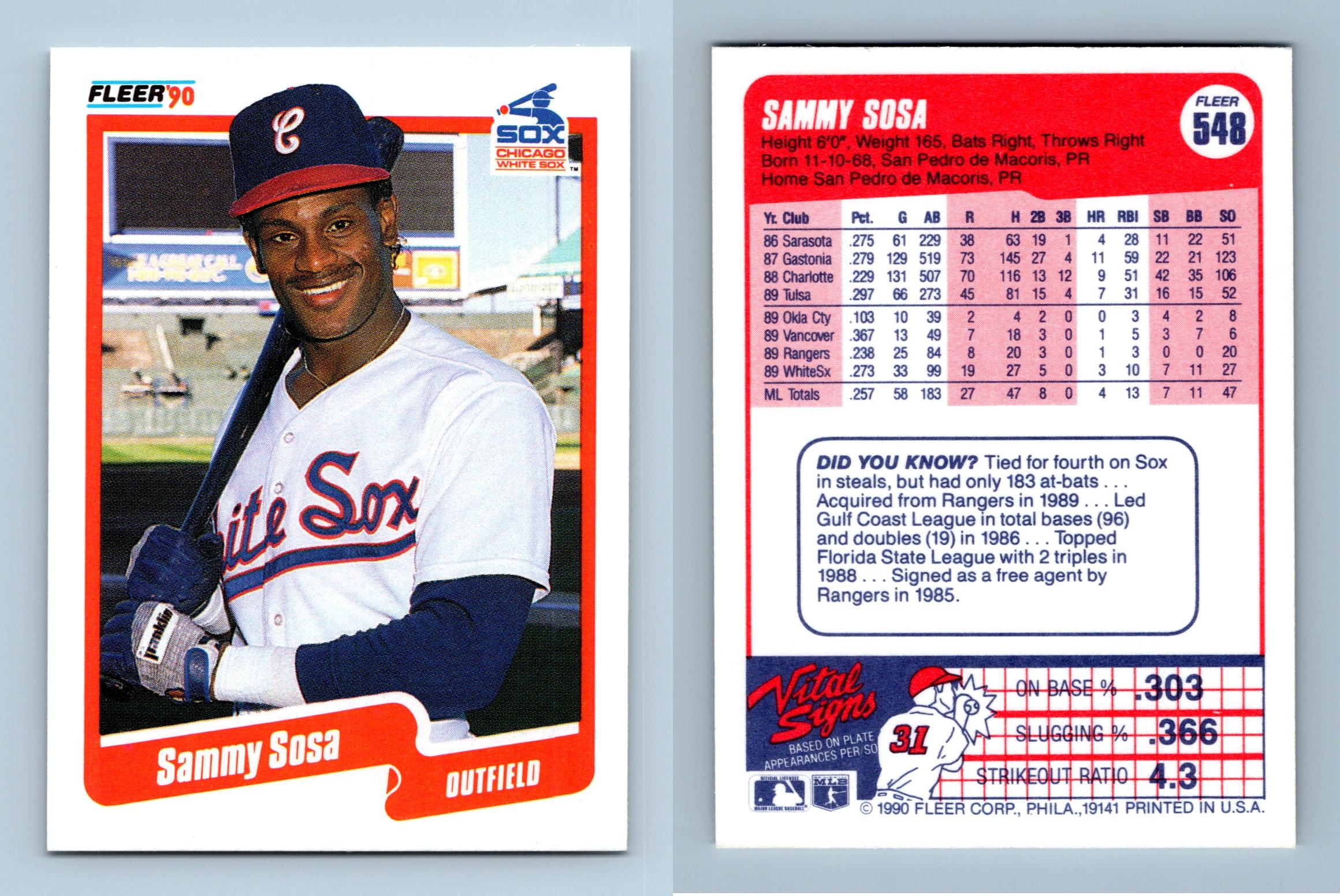 Sammy Sosa - White Sox #548 Fleer 1990 Baseball RC Trading Card