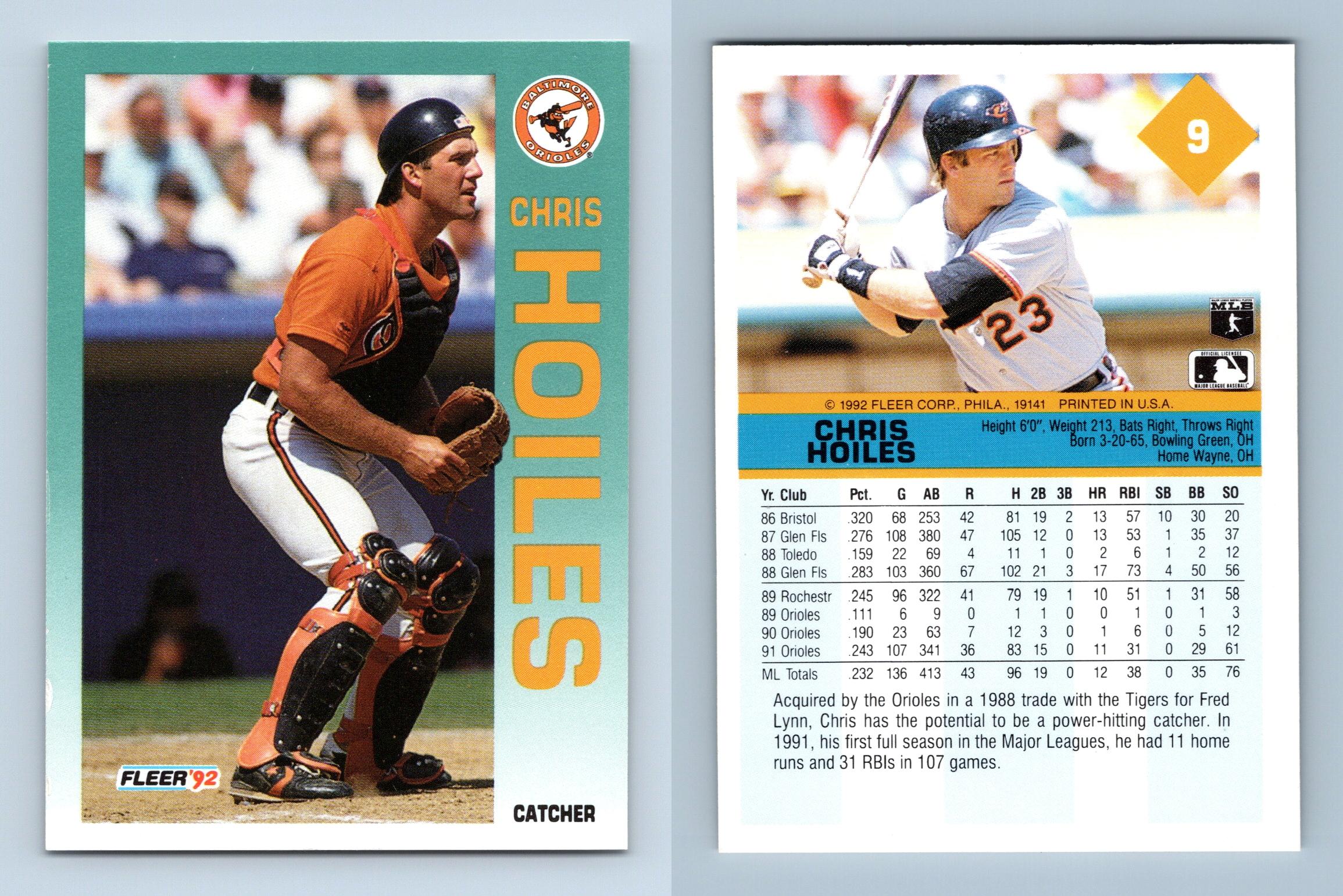 Chris Hoiles - Orioles #9 Fleer 1992 Baseball Trading Card