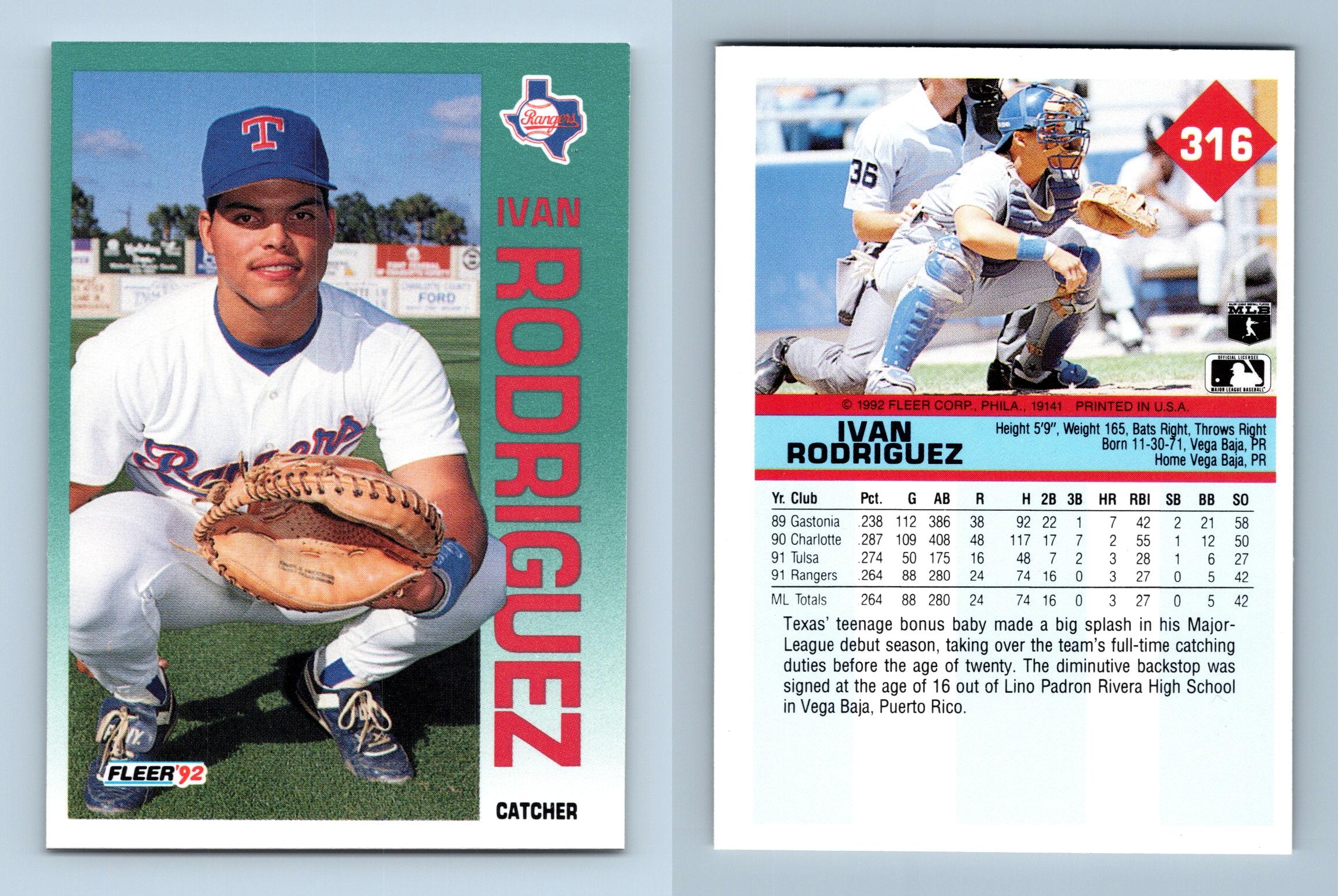 Ivan Rodriguez - Rangers #316 Fleer 1992 Baseball Trading Card