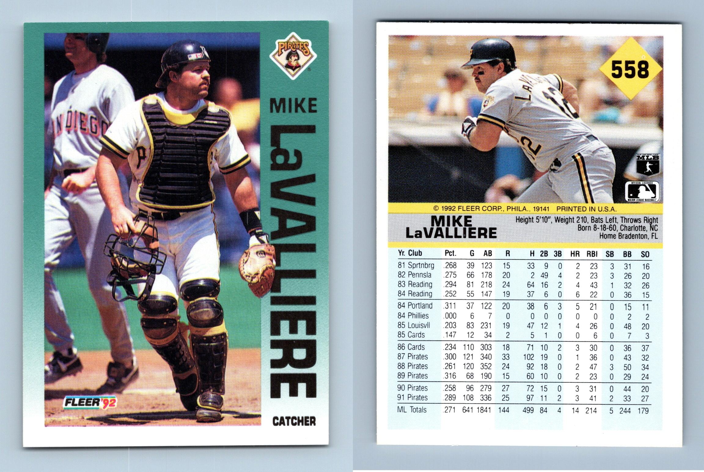 Mike LaValliere - Pirates #558 Fleer 1992 Baseball Trading Card