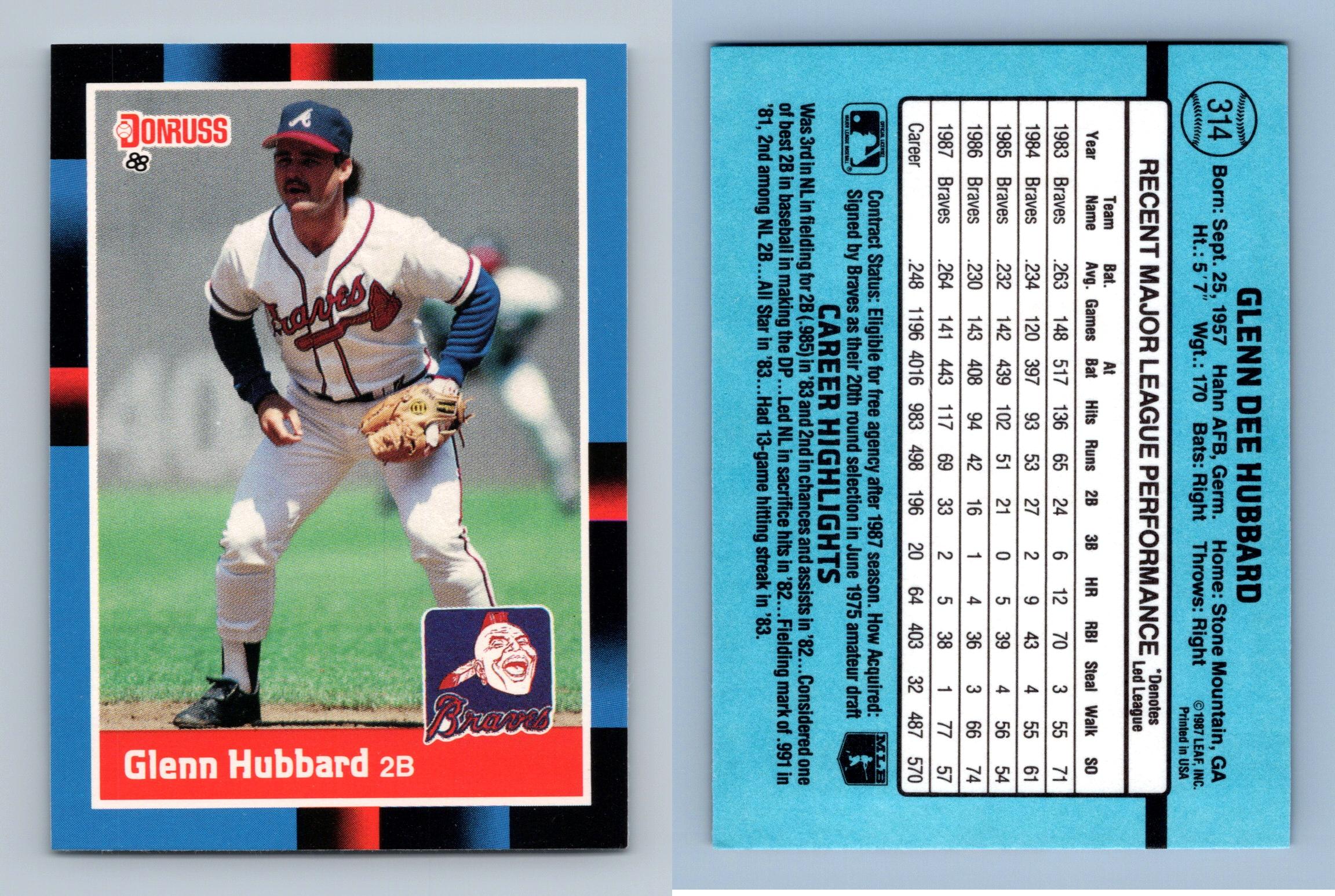 Glenn Hubbard - Braves #314 Donruss 1988 Baseball Trading Card
