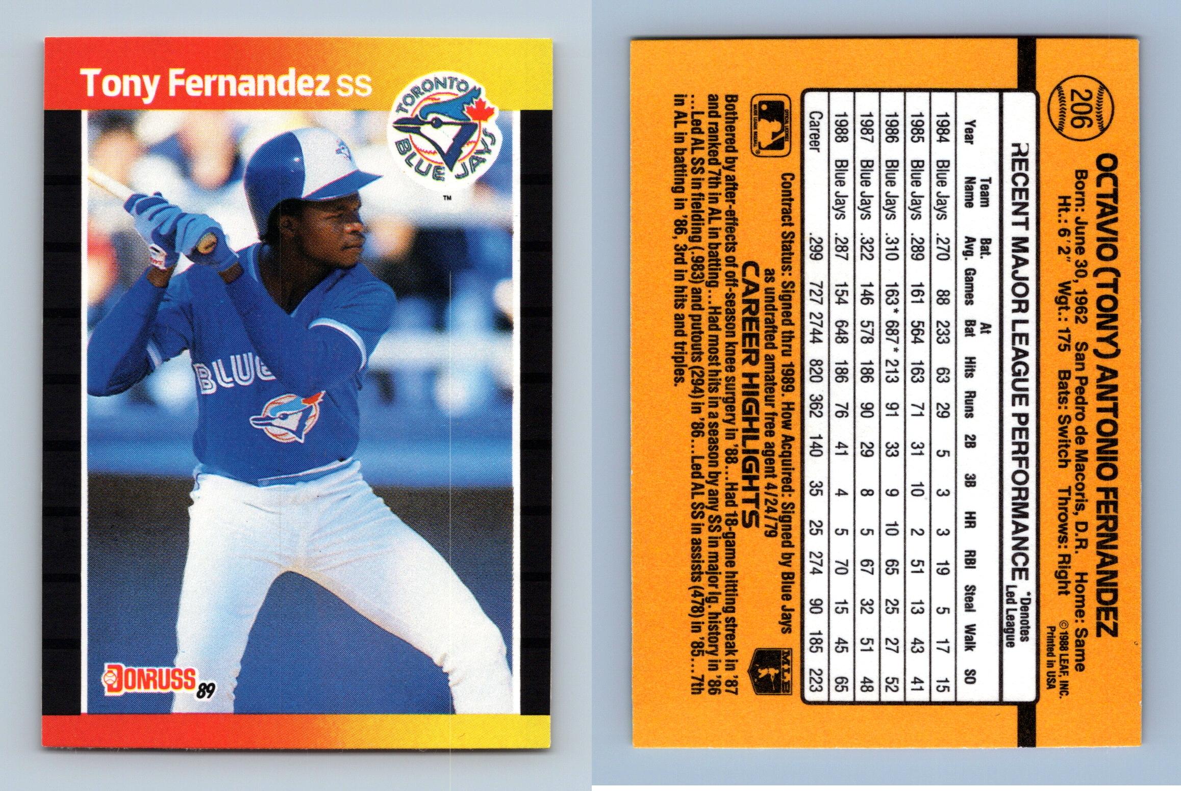 Tony Fernandez - Blue Jays #206 Donruss 1989 Baseball Trading Card