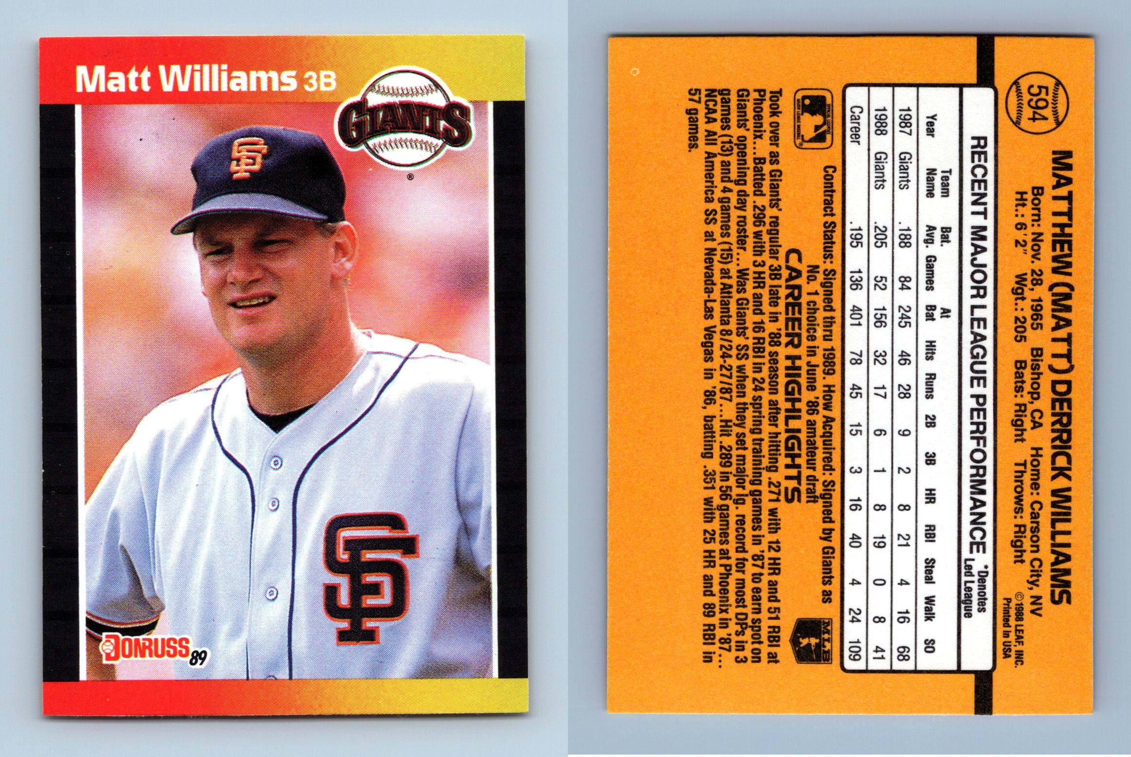 Matt Williams - Giants #594 Donruss 1989 Baseball Trading Card