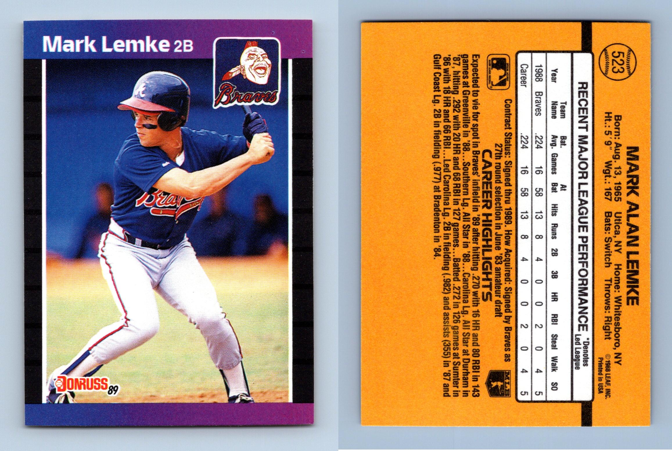 Mark Lemke - Braves #523 Donruss 1989 Baseball RC Trading Card