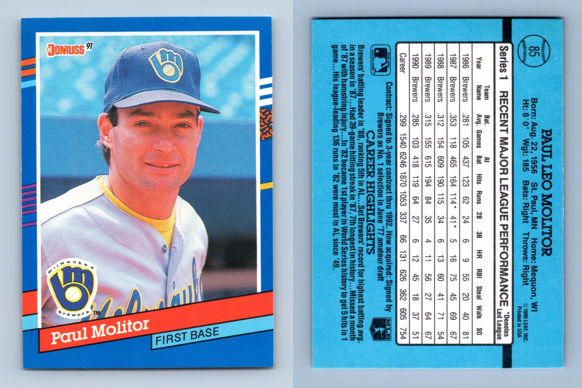 Donruss Paul Molitor Baseball Trading Cards