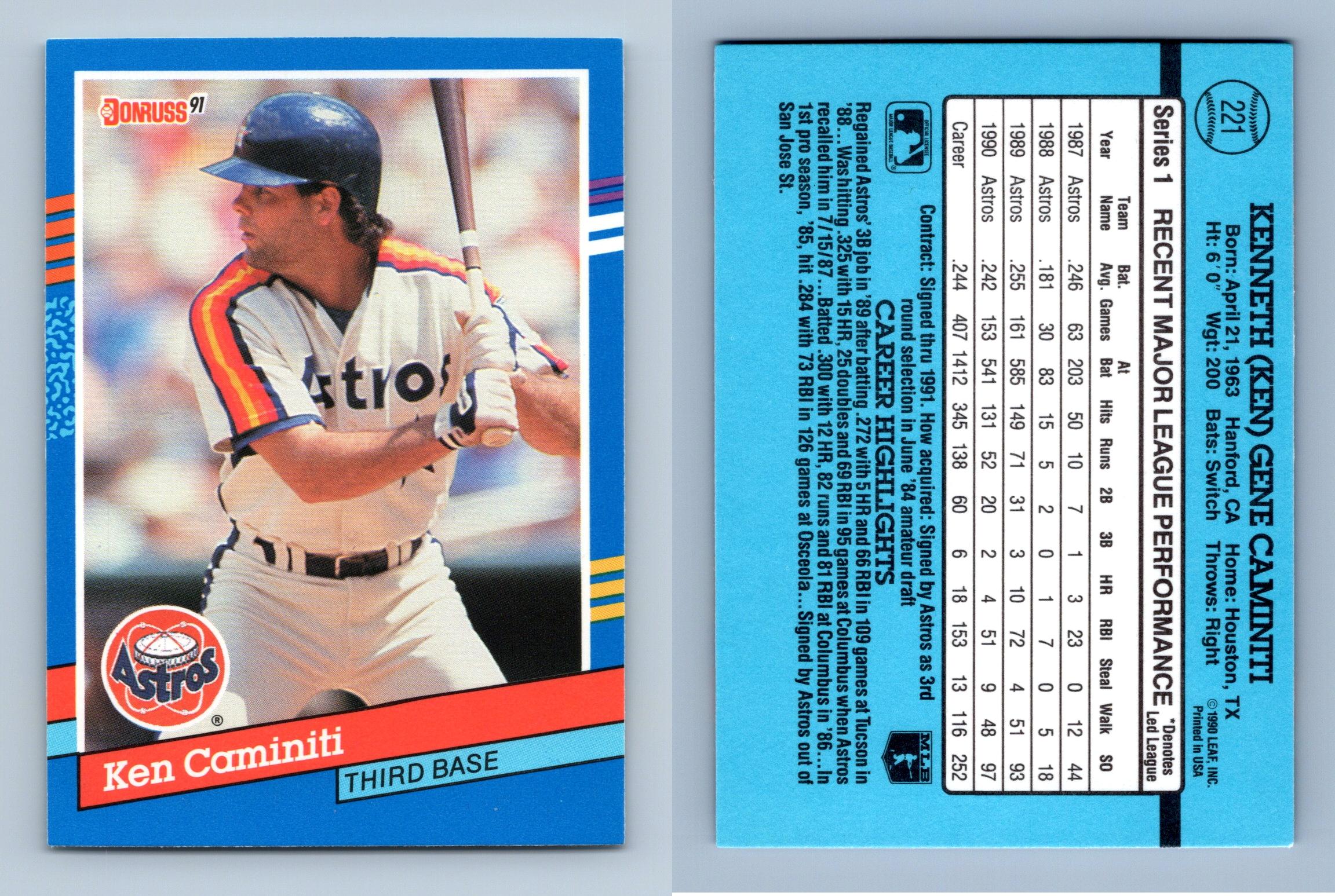 Ken Caminiti - Astros #221 Donruss 1991 Baseball Trading Card
