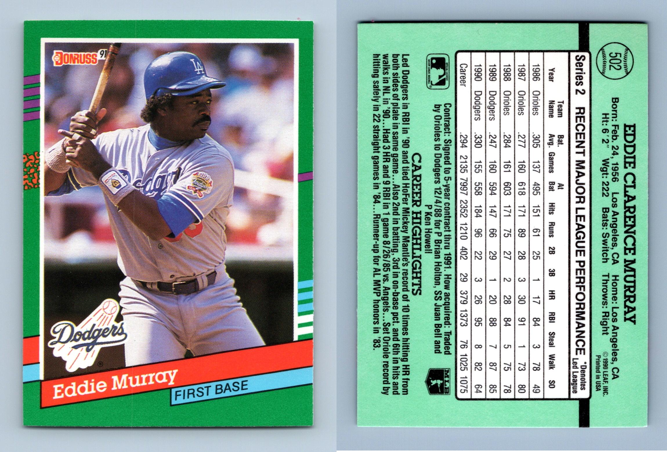 Eddie Murray - Dodgers #502 Donruss 1991 Baseball Trading Card