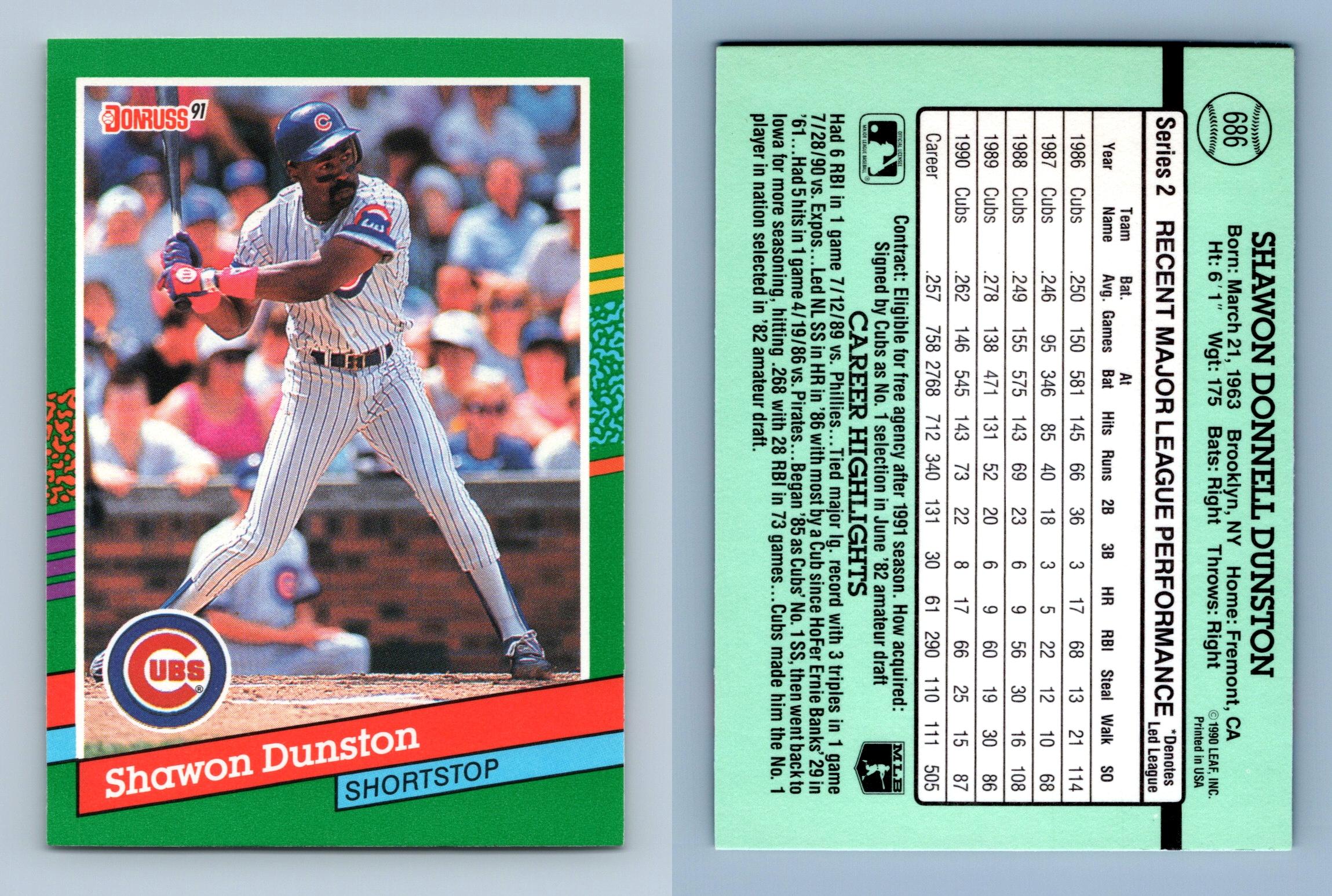 Shawon Dunston - Cubs #686 Donruss 1991 Baseball Trading Card