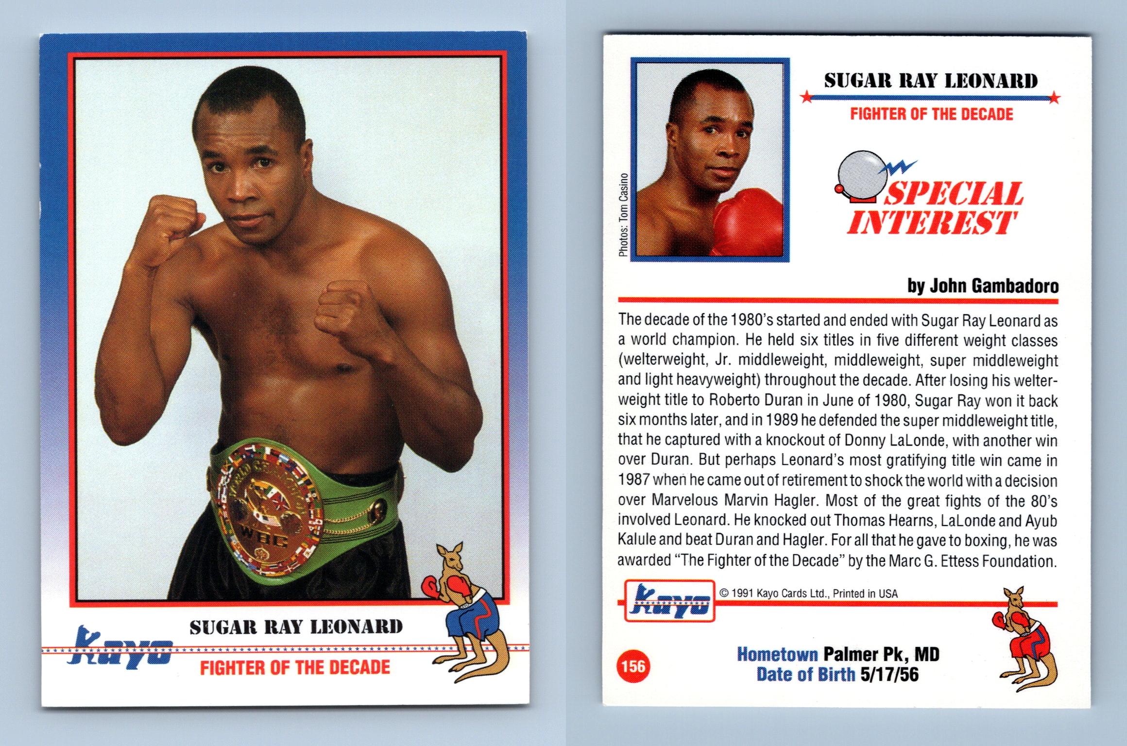 Sugar Ray Leonard #156 Kayo Boxing 1991 Trading Card