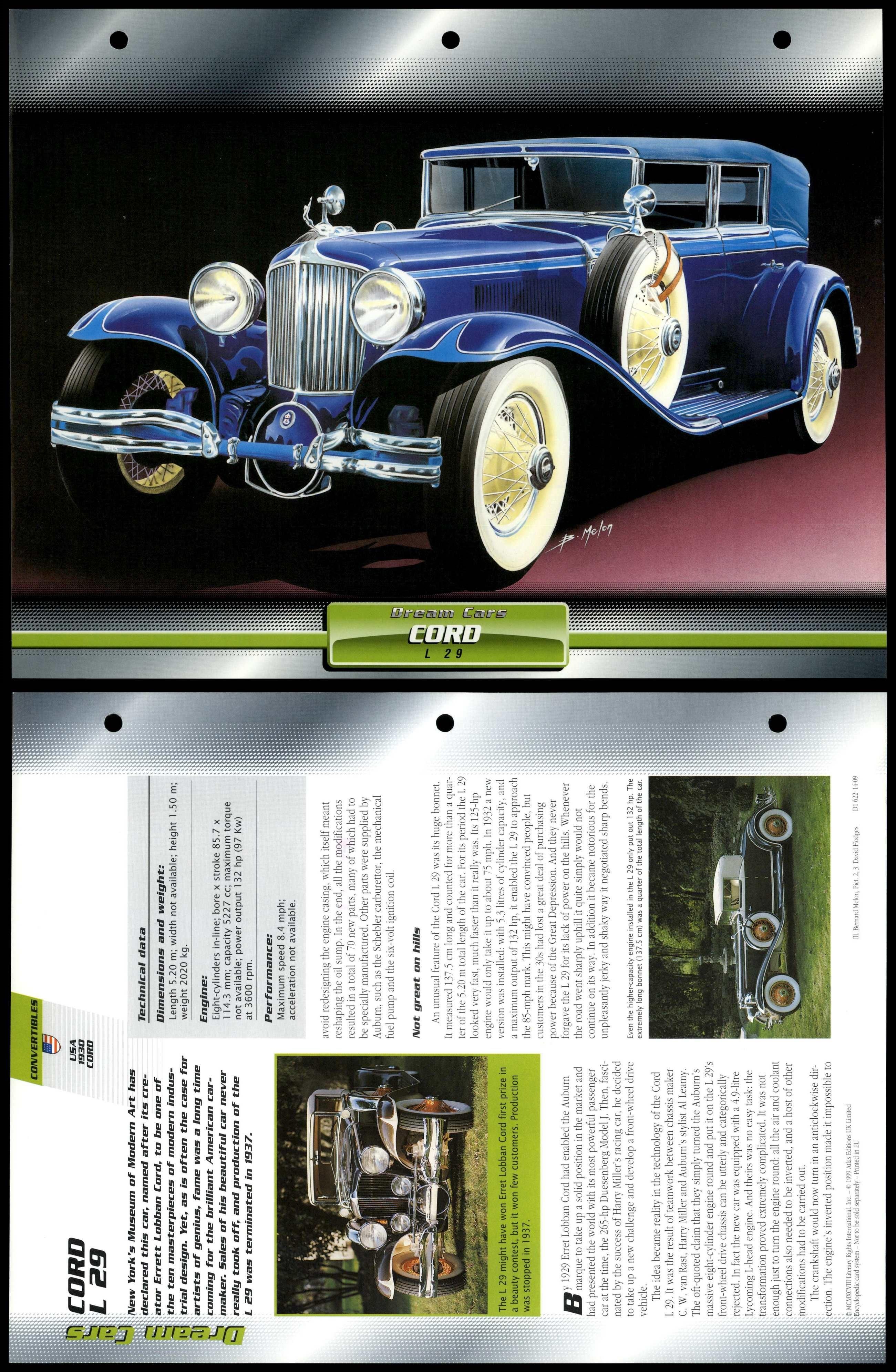 Cord L 29 - 1930 - Convertibles - Atlas Dream Cars Fact File Card